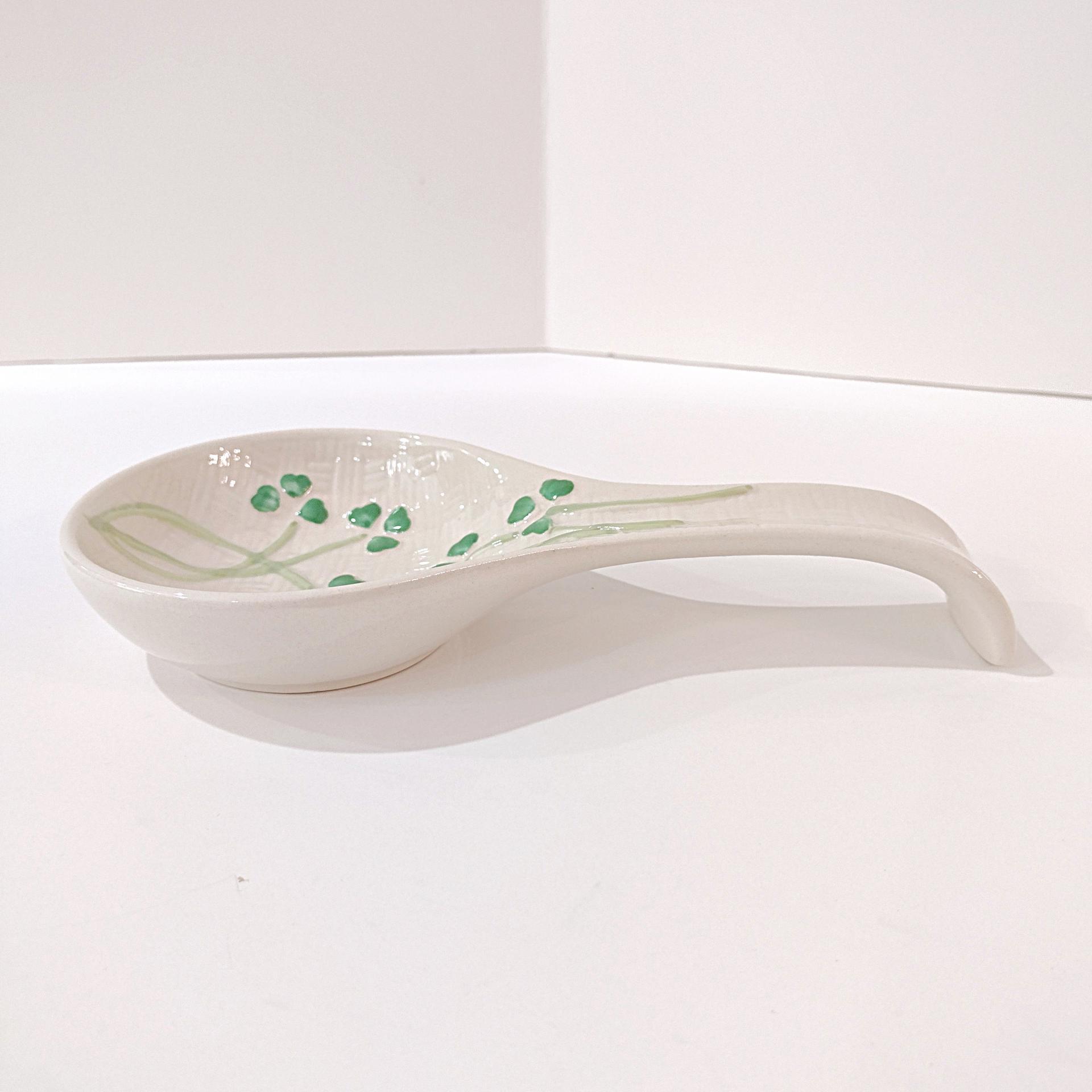 Vintage Shamrock Ceramic Spoon Rest, Irish Kitchen Decor