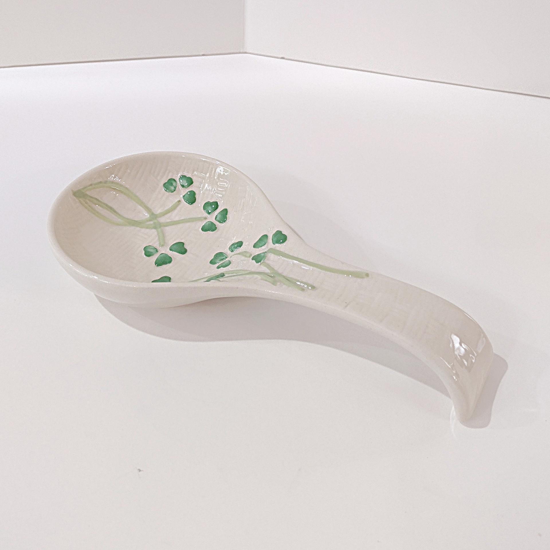 Vintage Shamrock Ceramic Spoon Rest, Irish Kitchen Decor