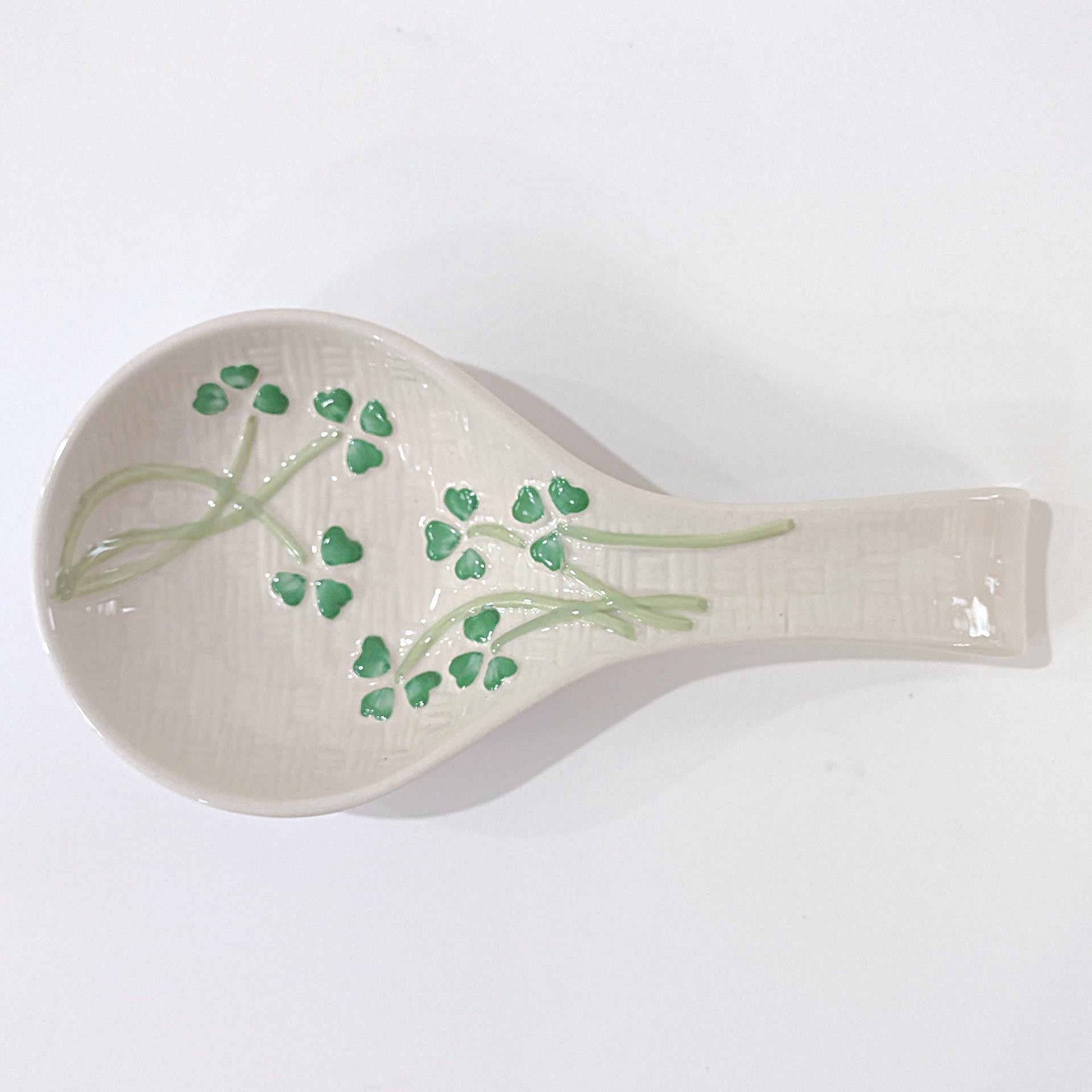 Vintage Shamrock Ceramic Spoon Rest, Irish Kitchen Decor