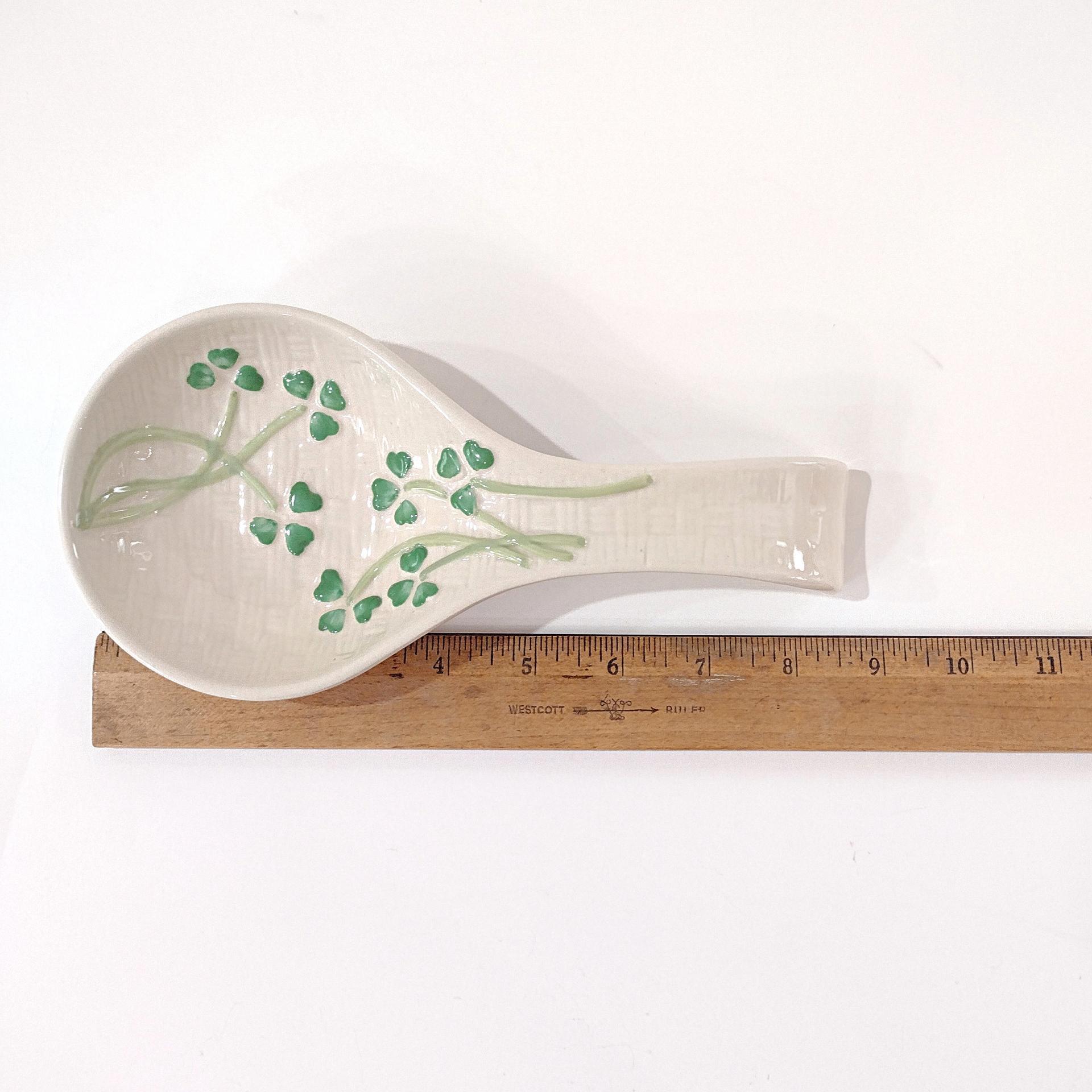 Vintage Shamrock Ceramic Spoon Rest, Irish Kitchen Decor