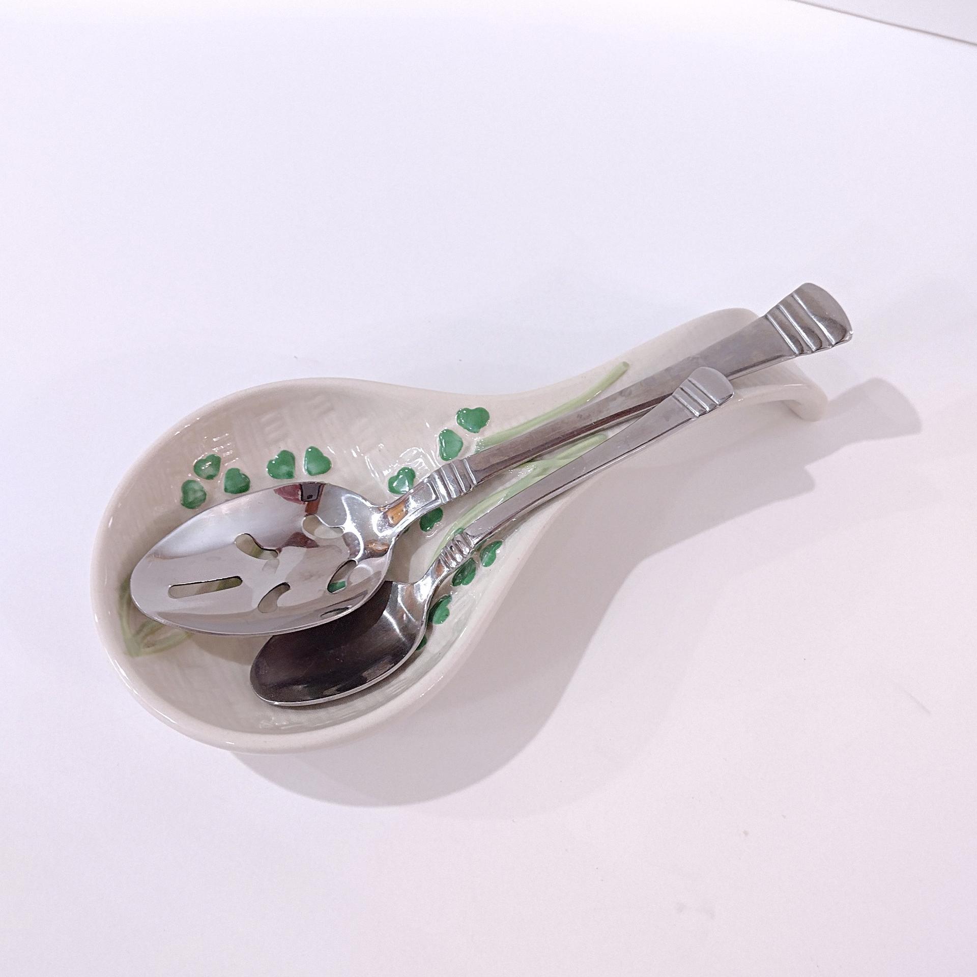 Vintage Shamrock Ceramic Spoon Rest, Irish Kitchen Decor