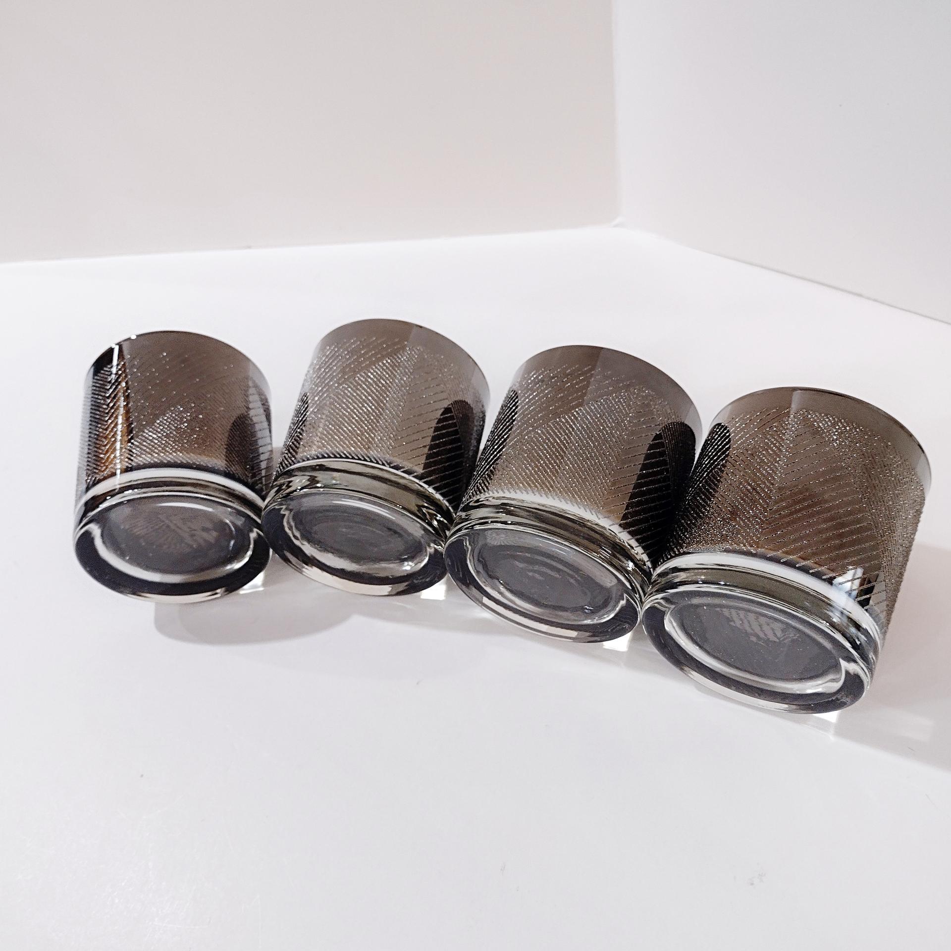 Vintage Silver Chevron Whiskey Glasses, Set of Four, Retro Rocks Glasses