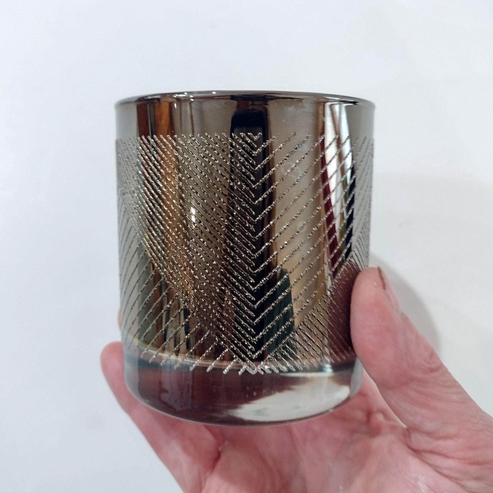 Vintage Silver Chevron Whiskey Glasses, Set of Four, Retro Rocks Glasses
