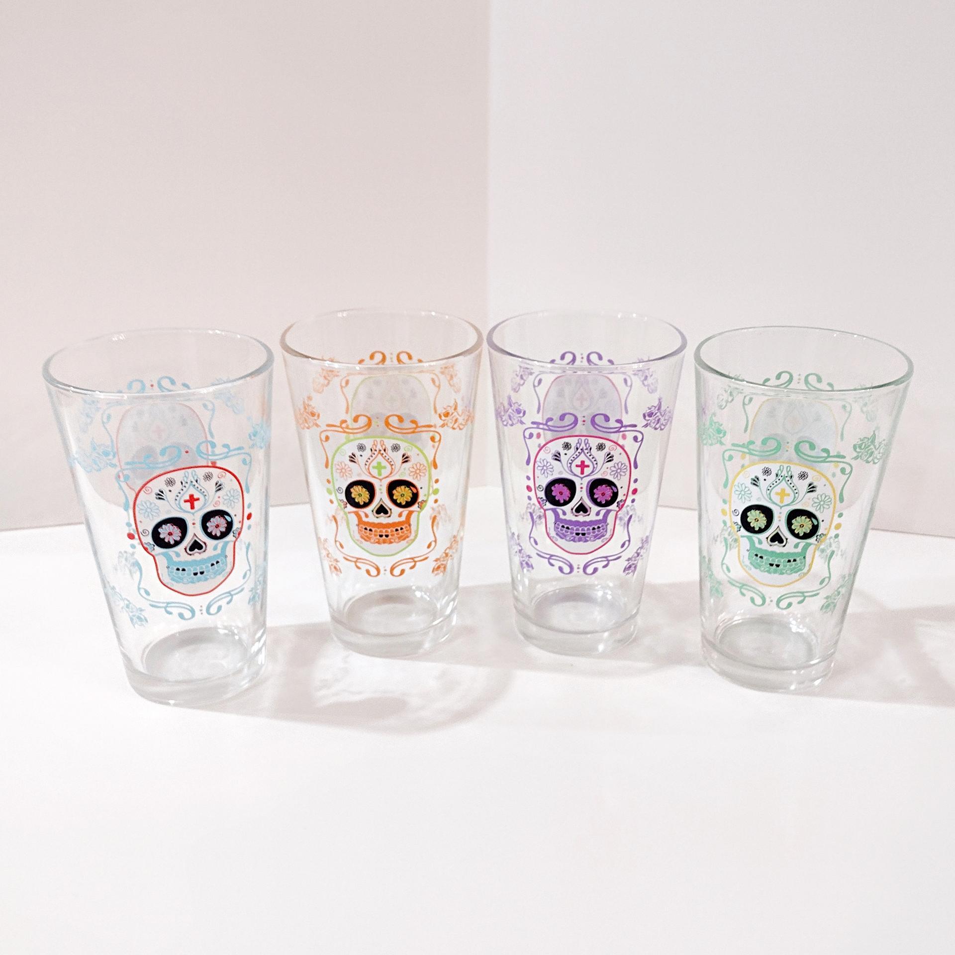Sugar Skull Day of the Dead Beer Pint Glasses, Set of Four