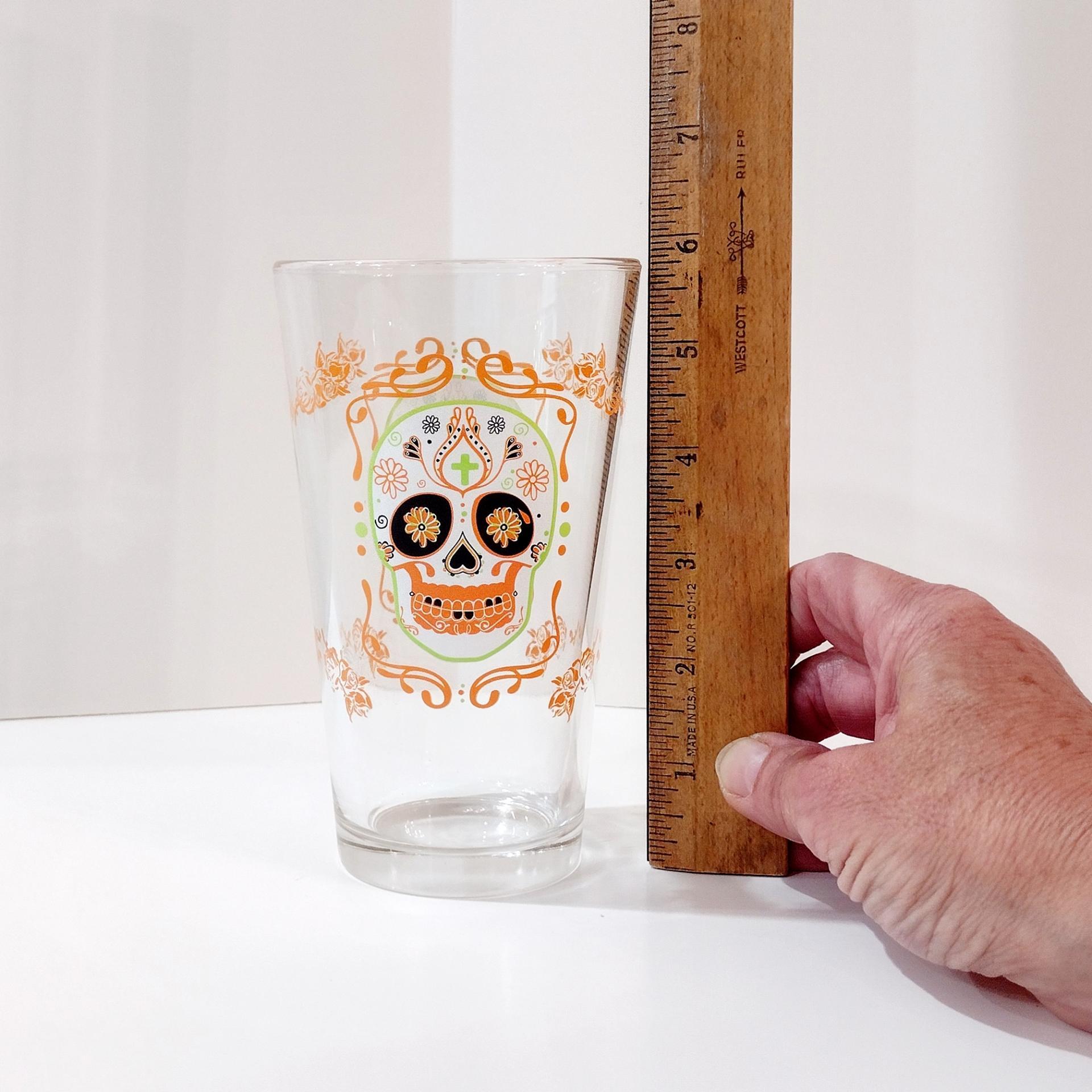 Sugar Skull Day of the Dead Beer Pint Glasses, Set of Four