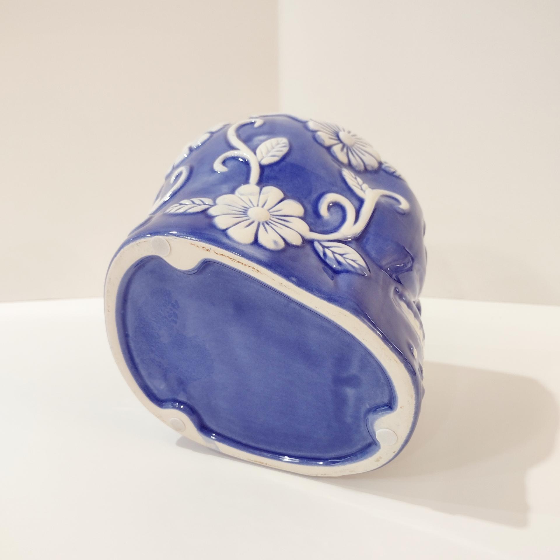 Sugar Skull Day of the Dead Planter, Blue and White Skull Planter, Halloween Decor