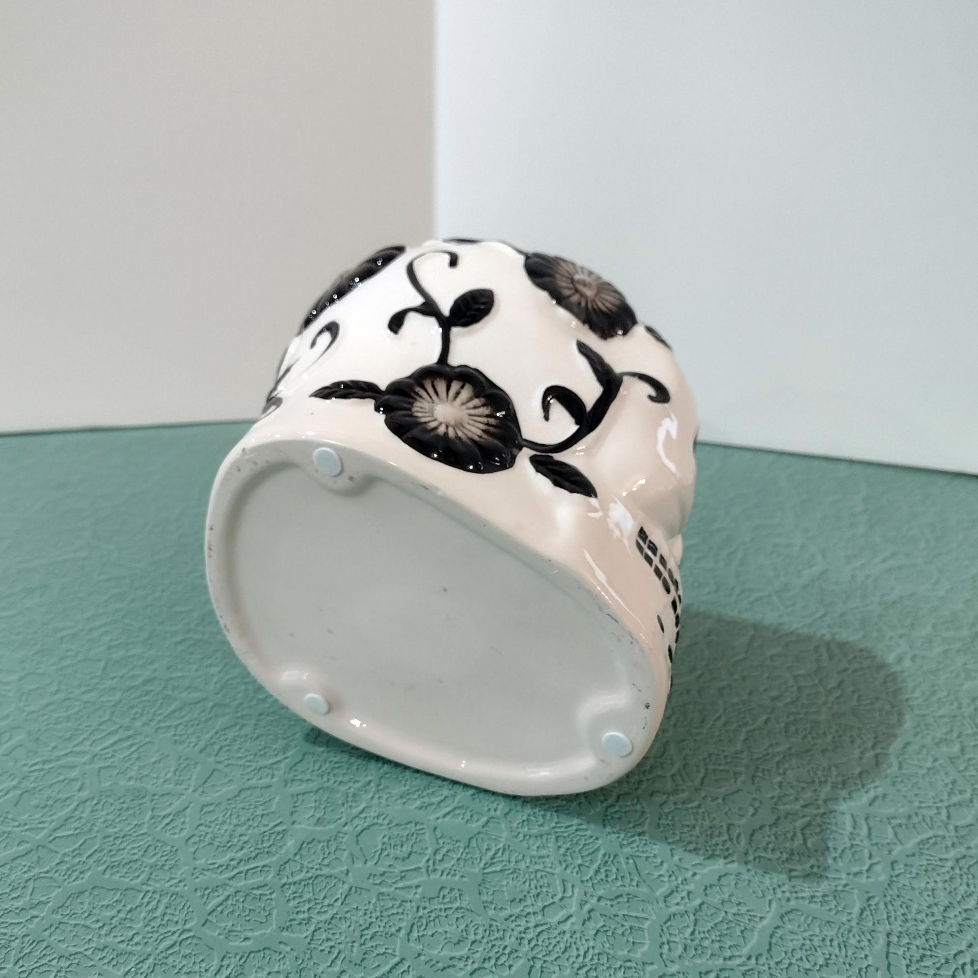 White and Black Skull Planter, Halloween Decor, Skull Candy Holder