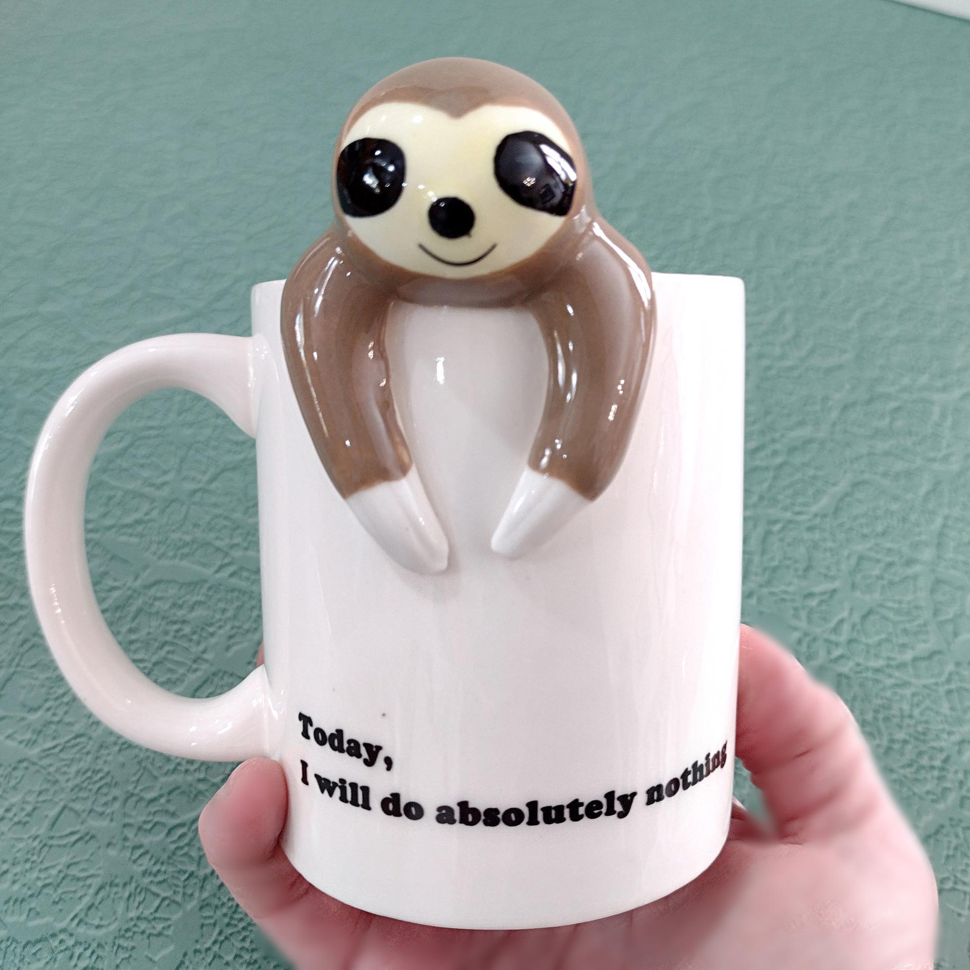 Sloth Coffee Tea Figurative Ceramic Mug, Today I Will Do Absolutely Nothing