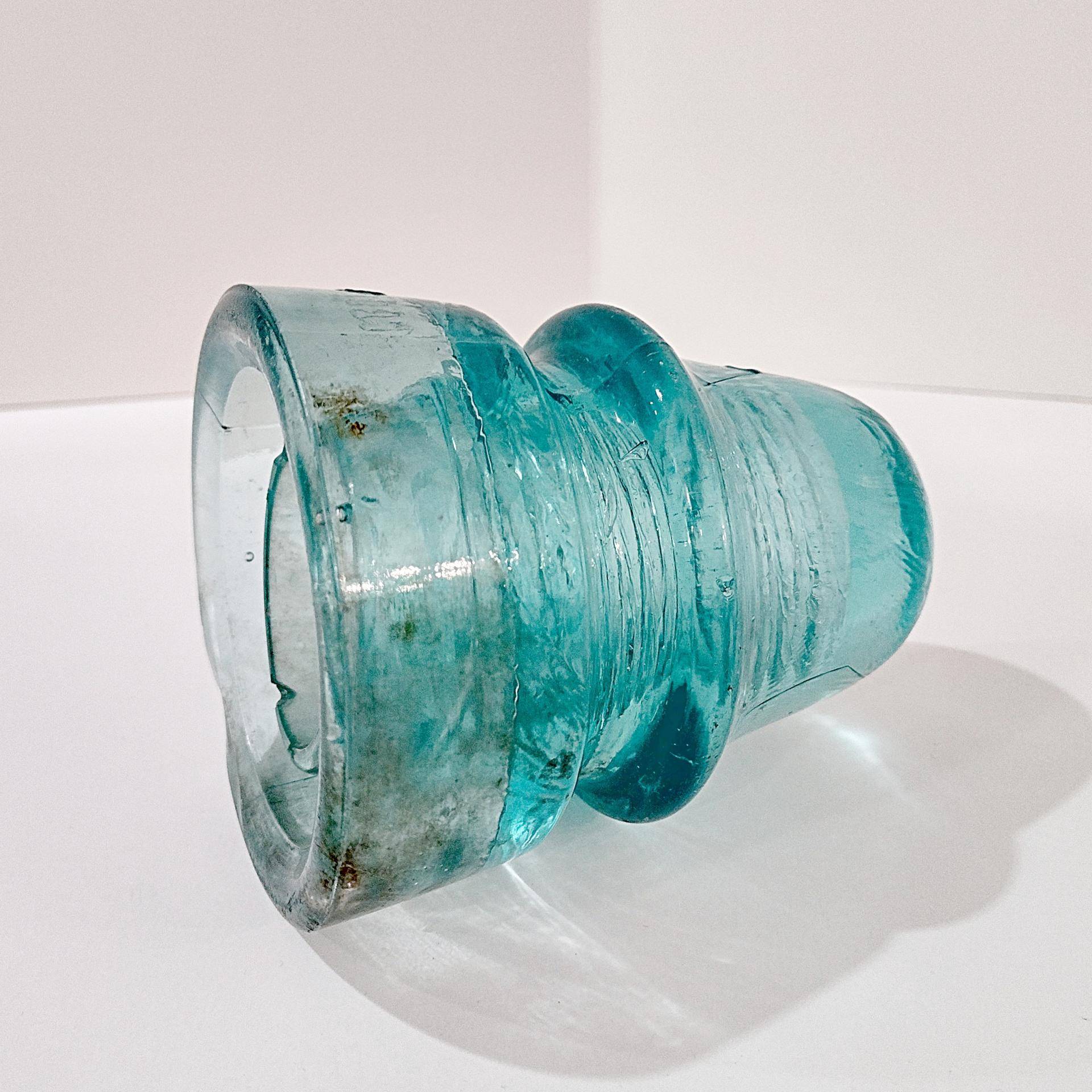 Antique W. Brookfield New York Aqua Blue Glass Insulator, Pat'd Nov 13th 1883, Vintage Glass Telegraph Telephone Rail Road CD 162 Insulator