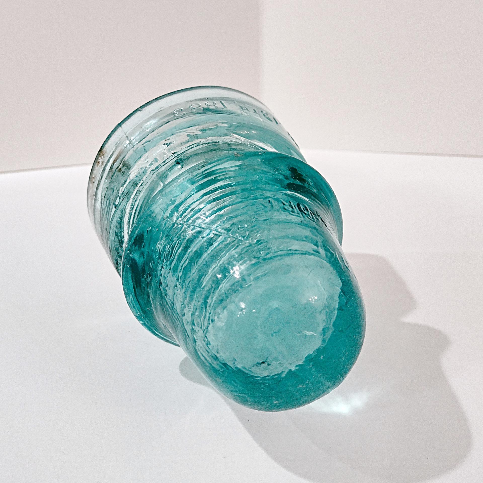 Antique W. Brookfield New York Aqua Blue Glass Insulator, Pat'd Nov 13th 1883, Vintage Glass Telegraph Telephone Rail Road CD 162 Insulator