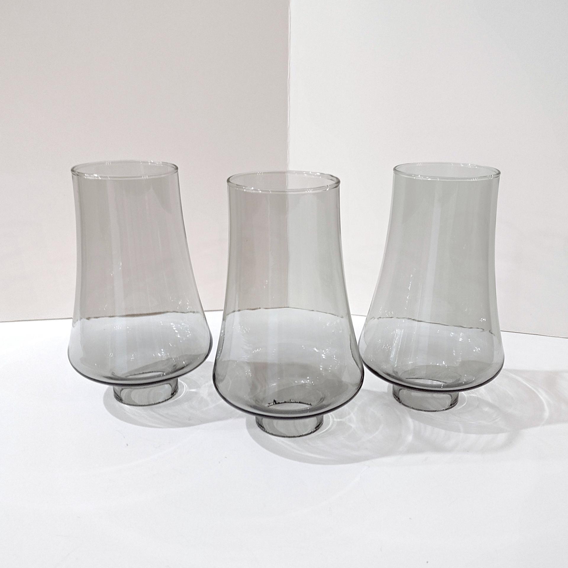 Vintage MCM Smoke Gray Glass Hurricane Candle Chimney, MCM Smoky Grey Glass Oil Lamp Globe Shade
