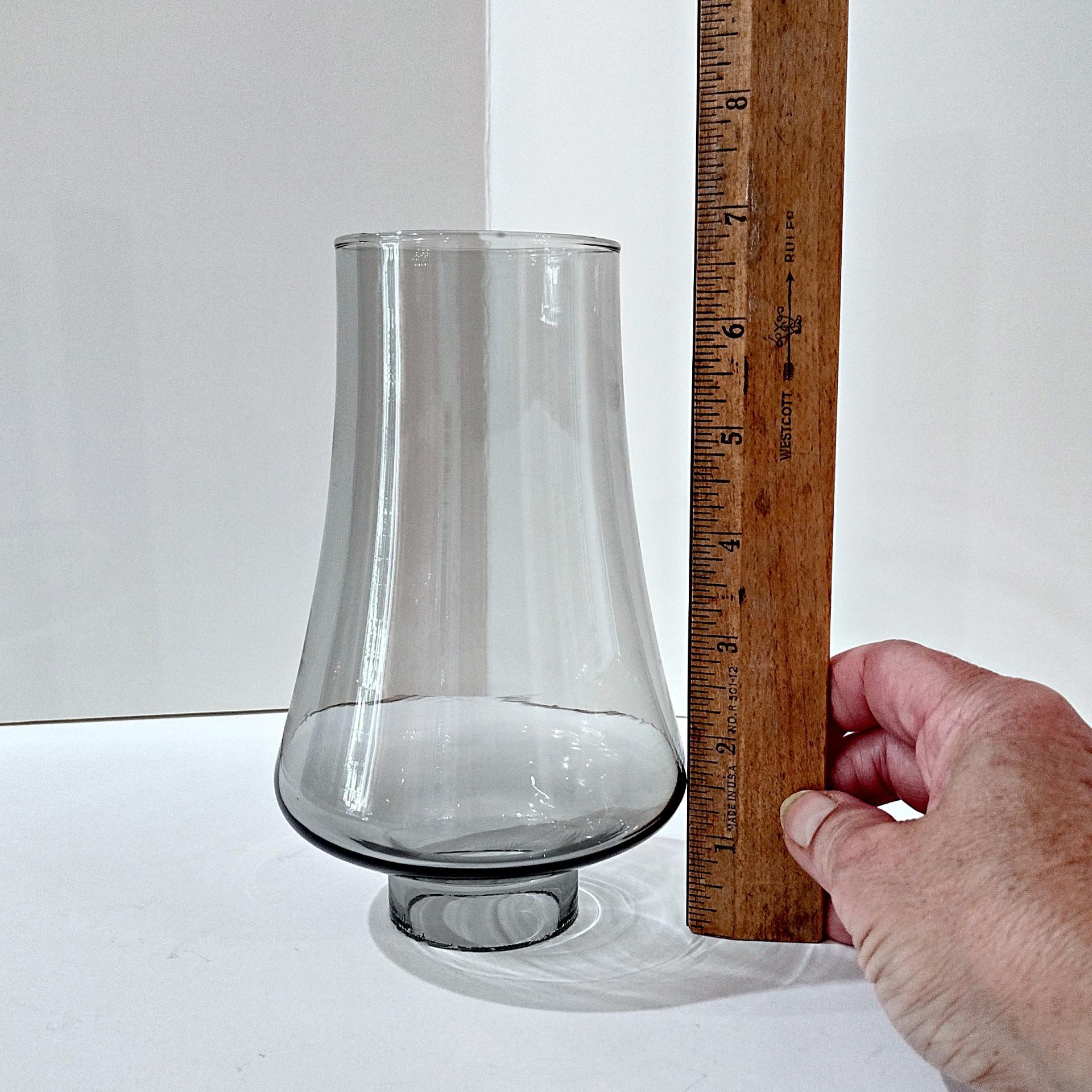 Vintage MCM Smoke Gray Glass Hurricane Candle Chimney, MCM Smoky Grey Glass Oil Lamp Globe Shade
