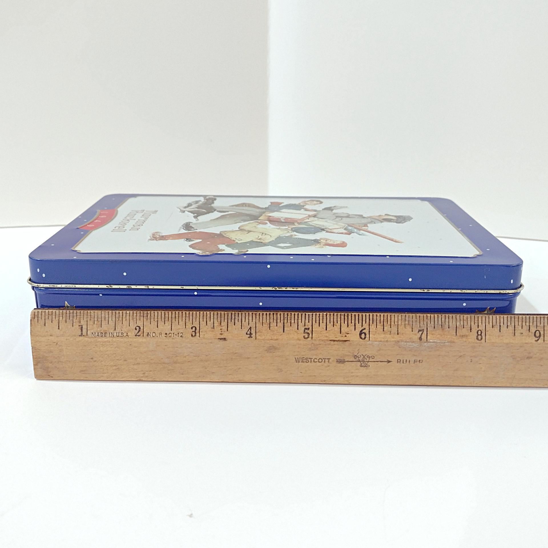 Vintage 1996 Norman Rockwell Snickers Christmas Holiday Tin, Snickers Candy Collectible Tin Storage Container