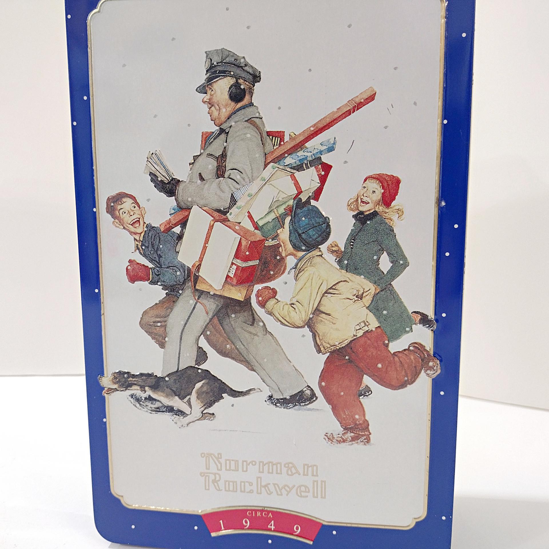 Vintage 1996 Norman Rockwell Snickers Christmas Holiday Tin, Snickers Candy Collectible Tin Storage Container