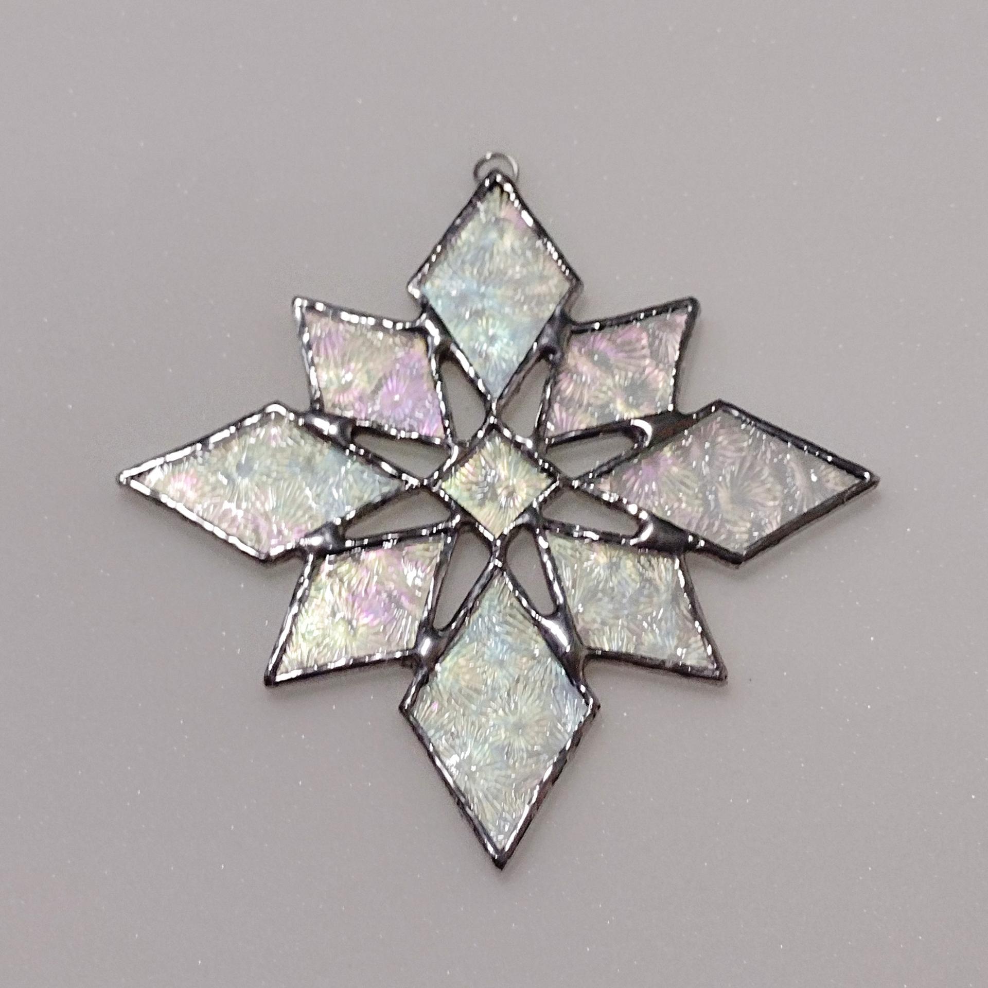 Clear Iridescent Stained Glass Snowflake Suncatcher, Glass Snowflake Ornament, Custom Colors Available