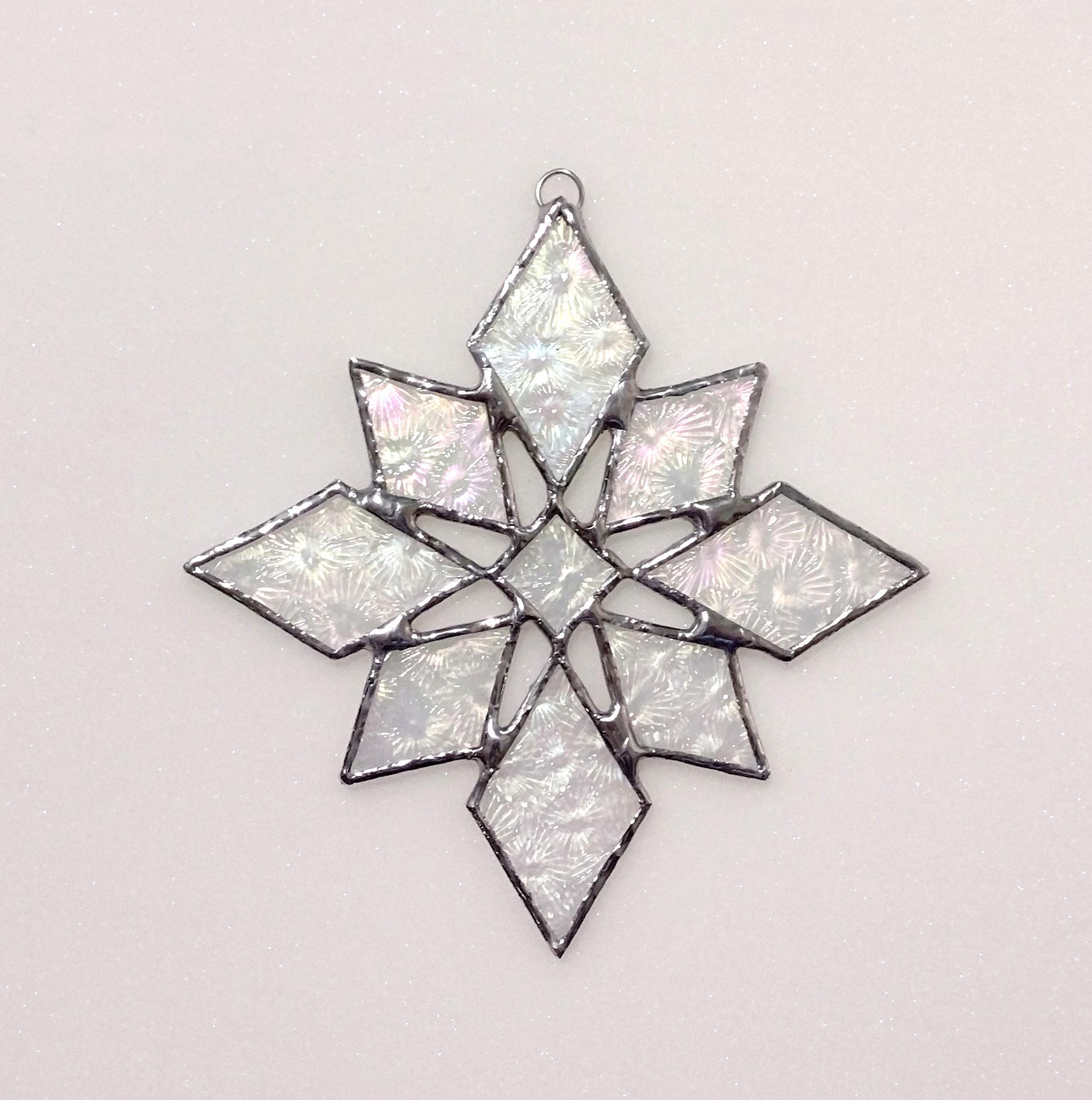 Clear Iridescent Stained Glass Snowflake Suncatcher, Glass Snowflake Ornament, Custom Colors Available