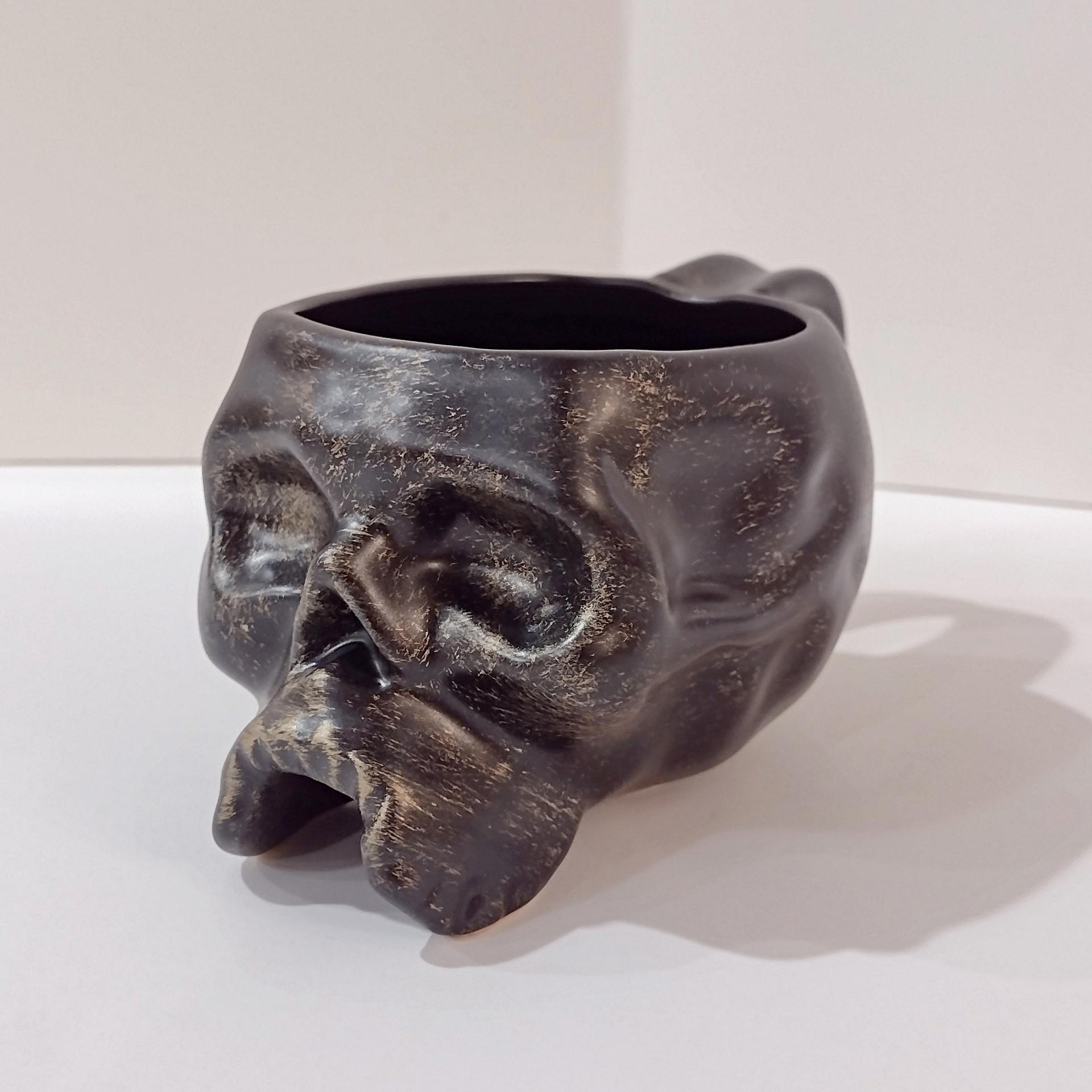 Vintage Williams Sonoma Black Skull Ceramic Mug, Halloween Coffee Tea Mug