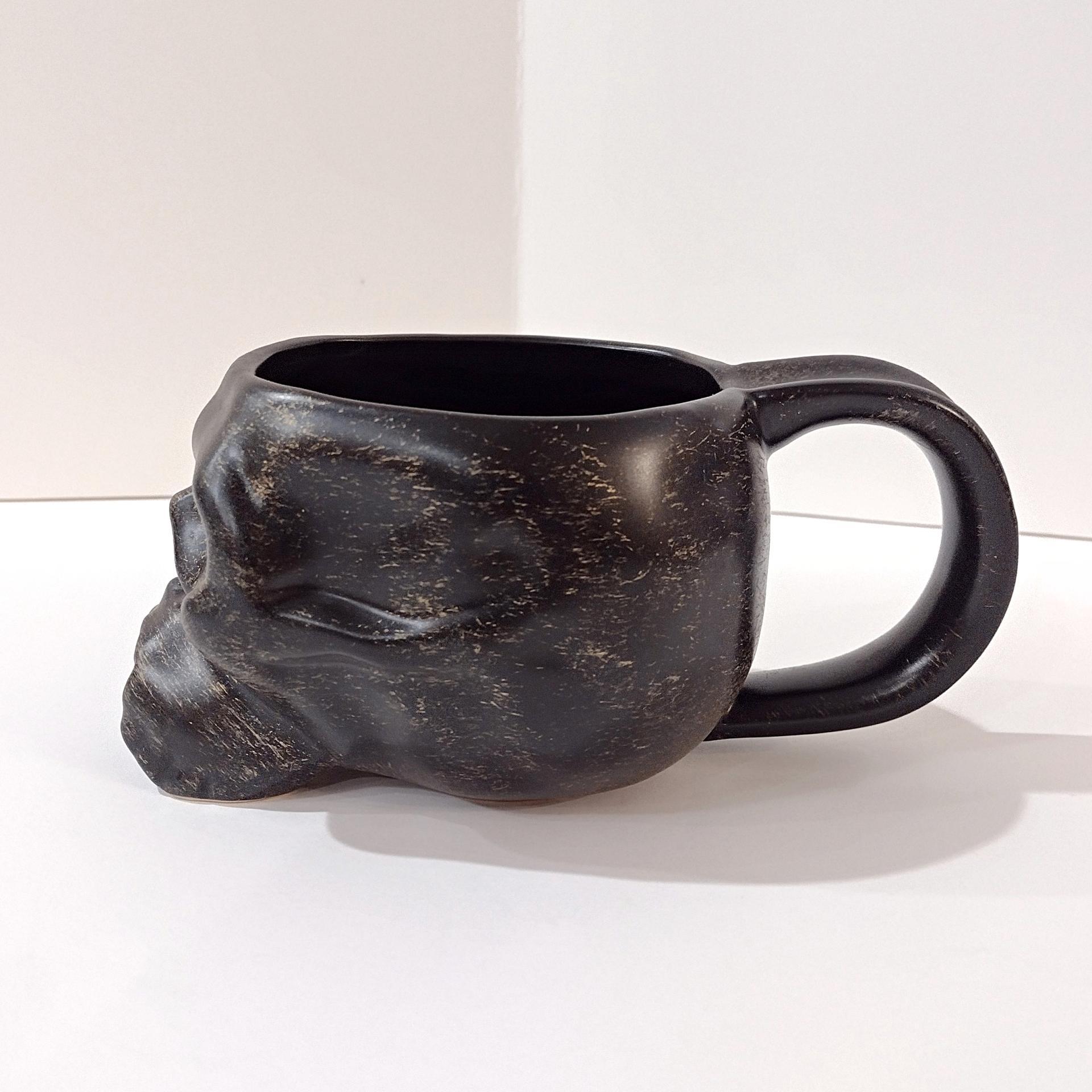 Vintage Williams Sonoma Black Skull Ceramic Mug, Halloween Coffee Tea Mug