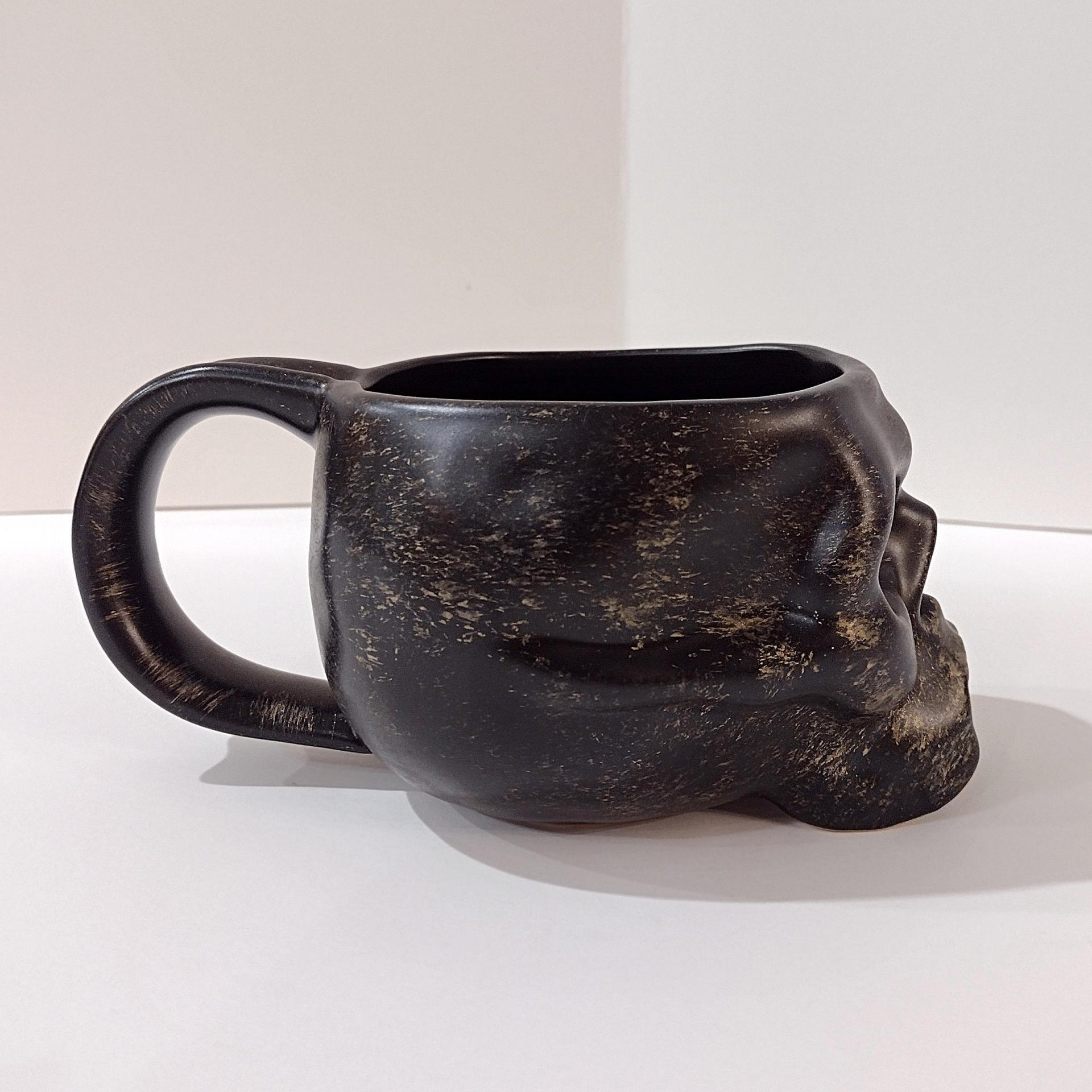Vintage Williams Sonoma Black Skull Ceramic Mug, Halloween Coffee Tea Mug