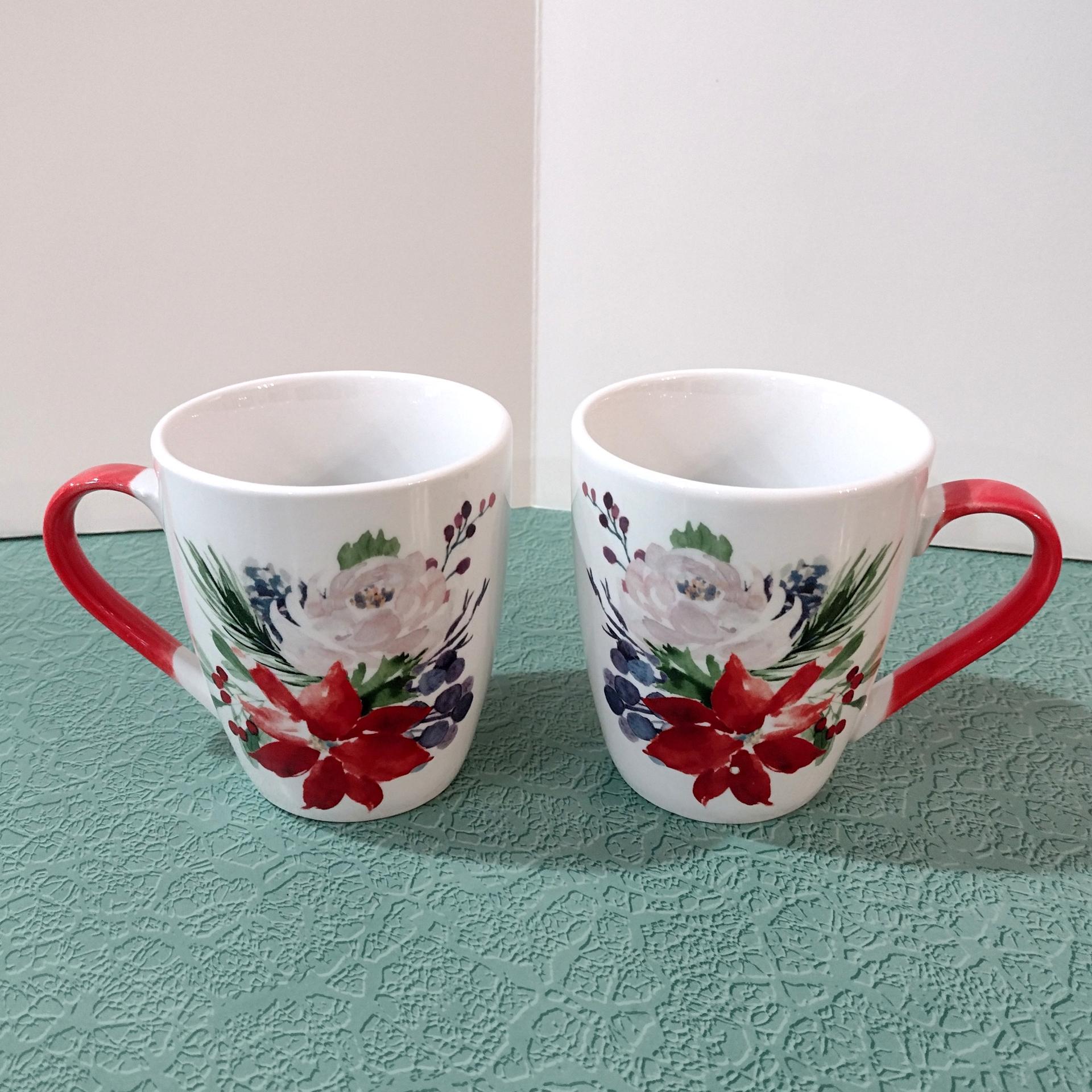 Vintage Floral Sophisti Plate Coffee Tea Ceramic Mugs, Set of Two