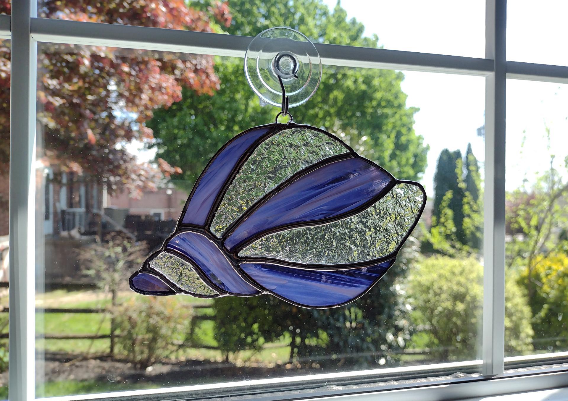 Stained Glass Shell Suncatcher, Purple and Clear