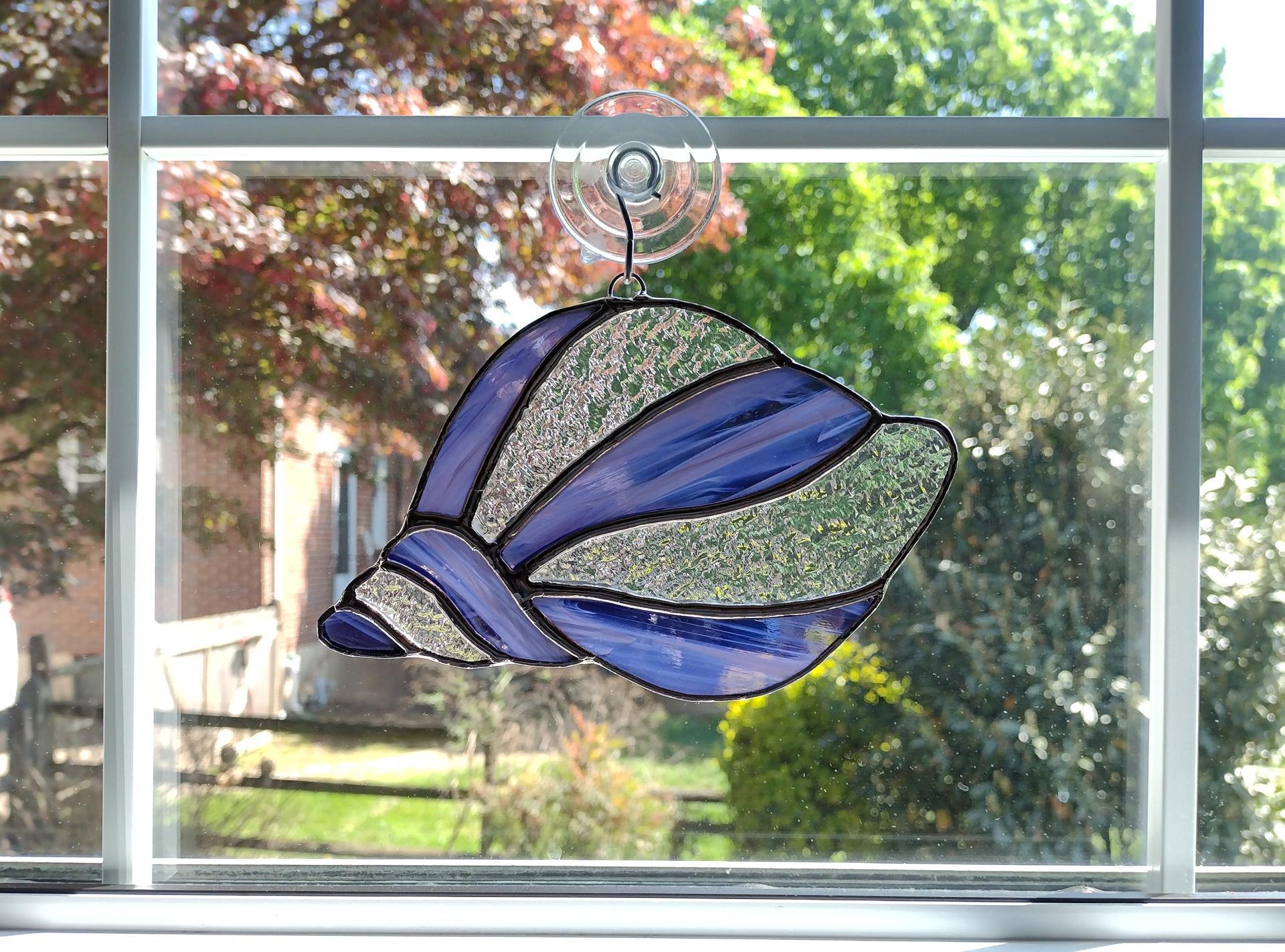 Stained Glass Shell Suncatcher Purple and Clear