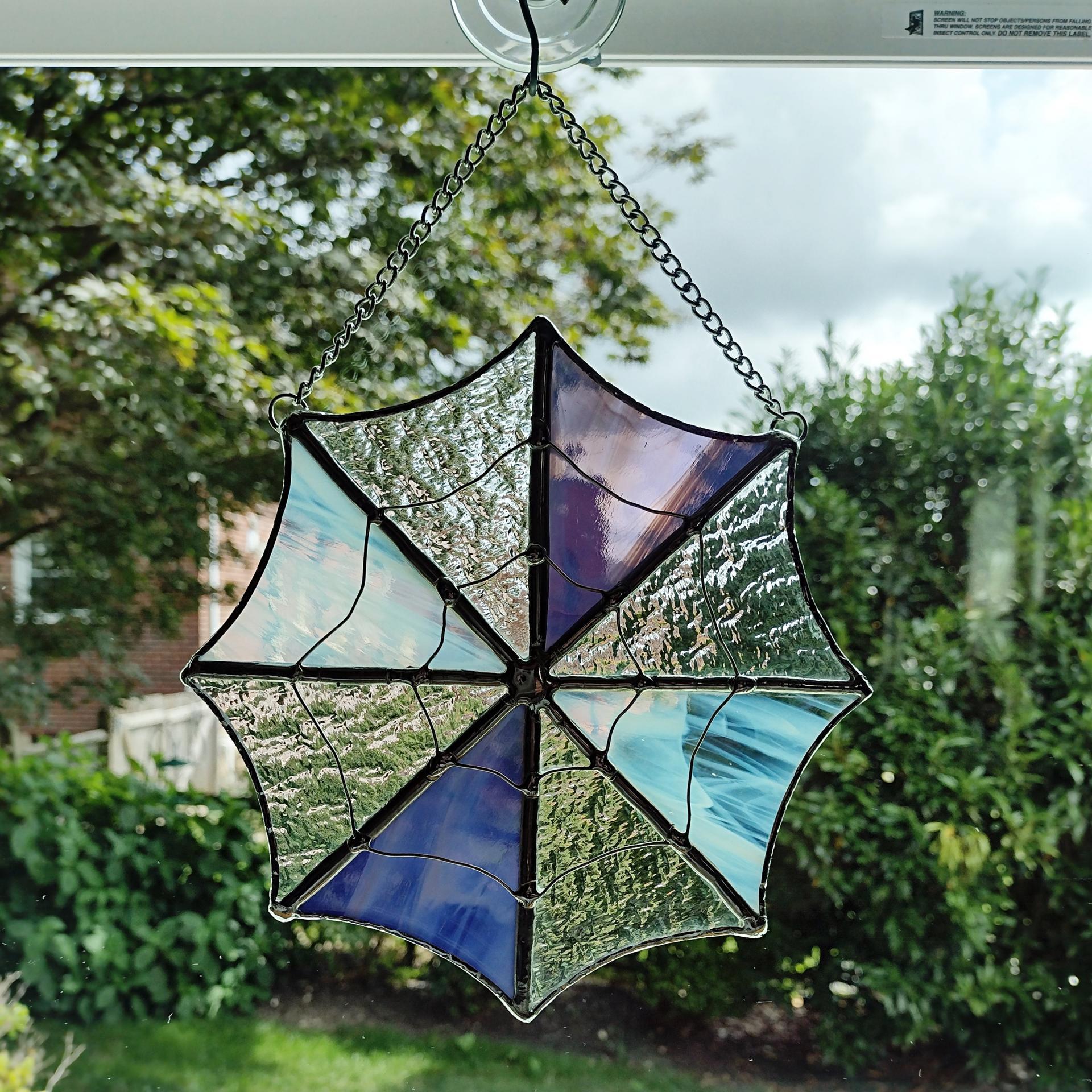 Stained Glass Spiderweb Suncatcher, Halloween Decoration