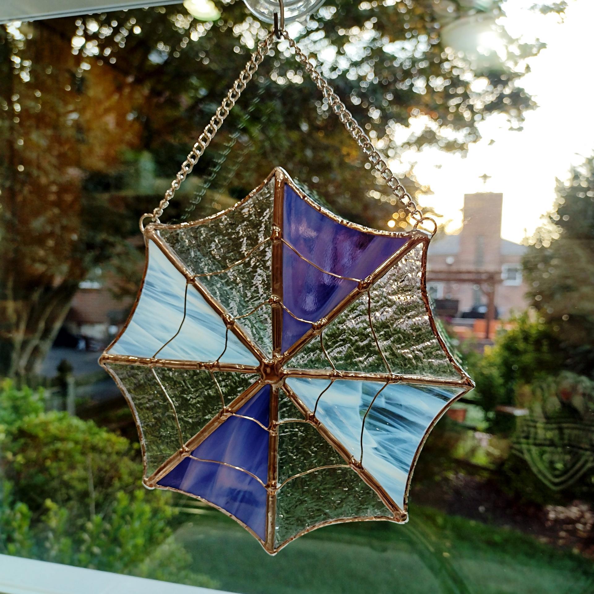 Stained Glass Spiderweb Suncatcher, Halloween Decoration