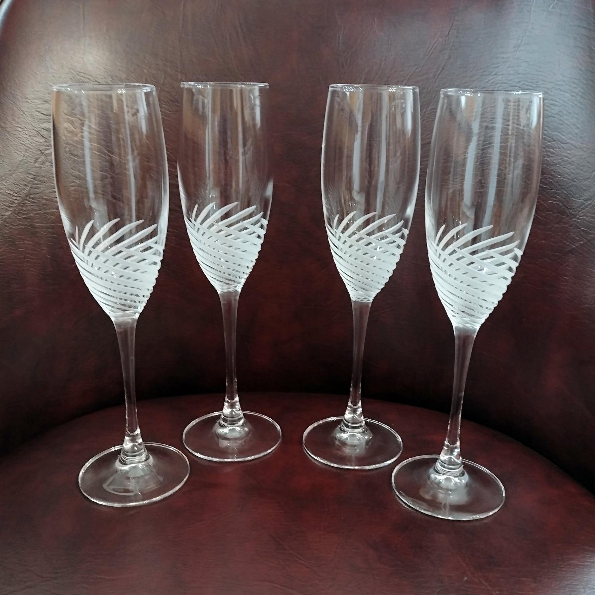 Vintage Crystal Champagne Flutes, Set of Four, Cristal D'Arques-Durand Spirale  Mate Champagne Glasses
