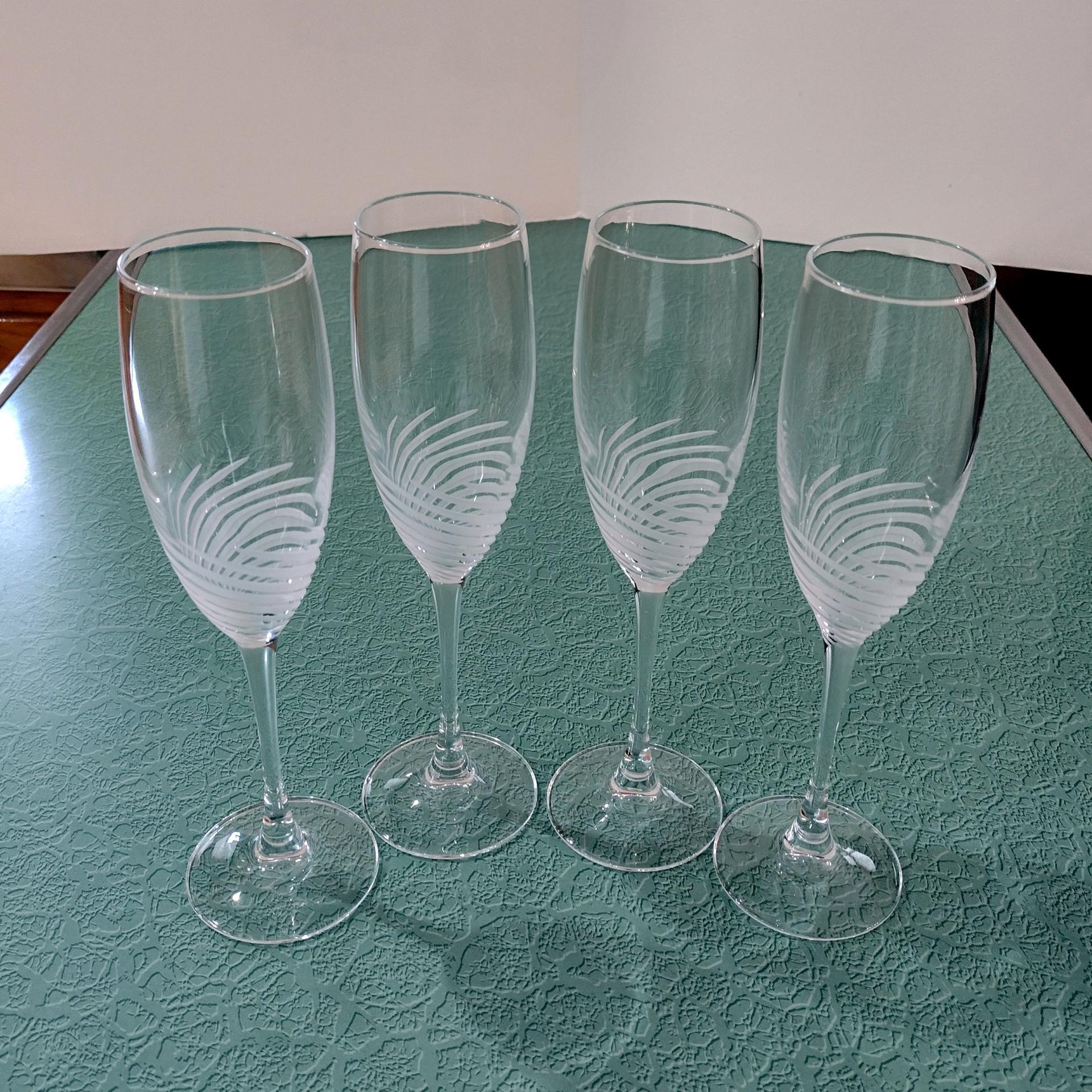 Vintage Crystal Champagne Flutes, Set of Four, Cristal D'Arques-Durand Spirale  Mate Champagne Glasses