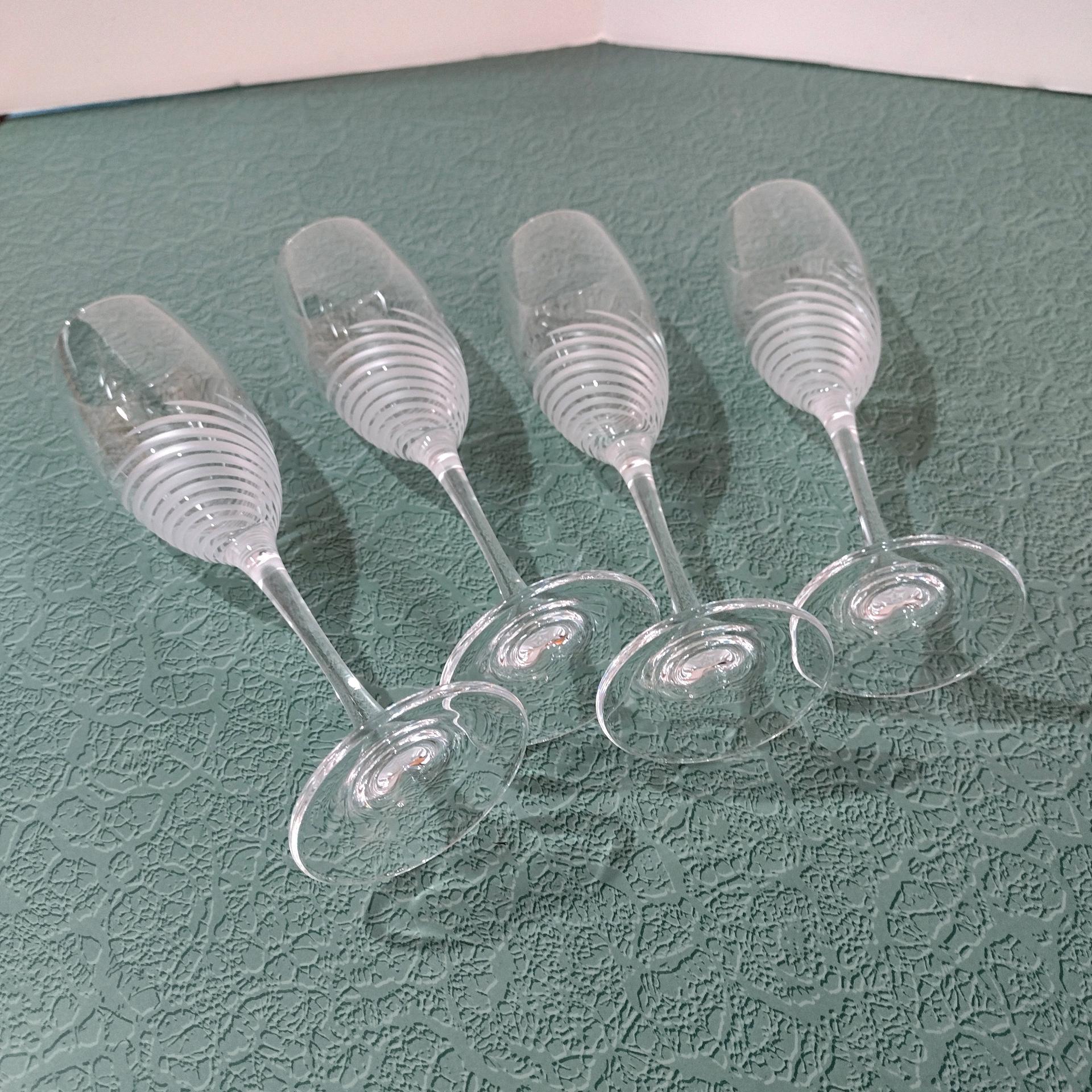 Vintage Crystal Champagne Flutes, Set of Four, Cristal D'Arques-Durand Spirale  Mate Champagne Glasses