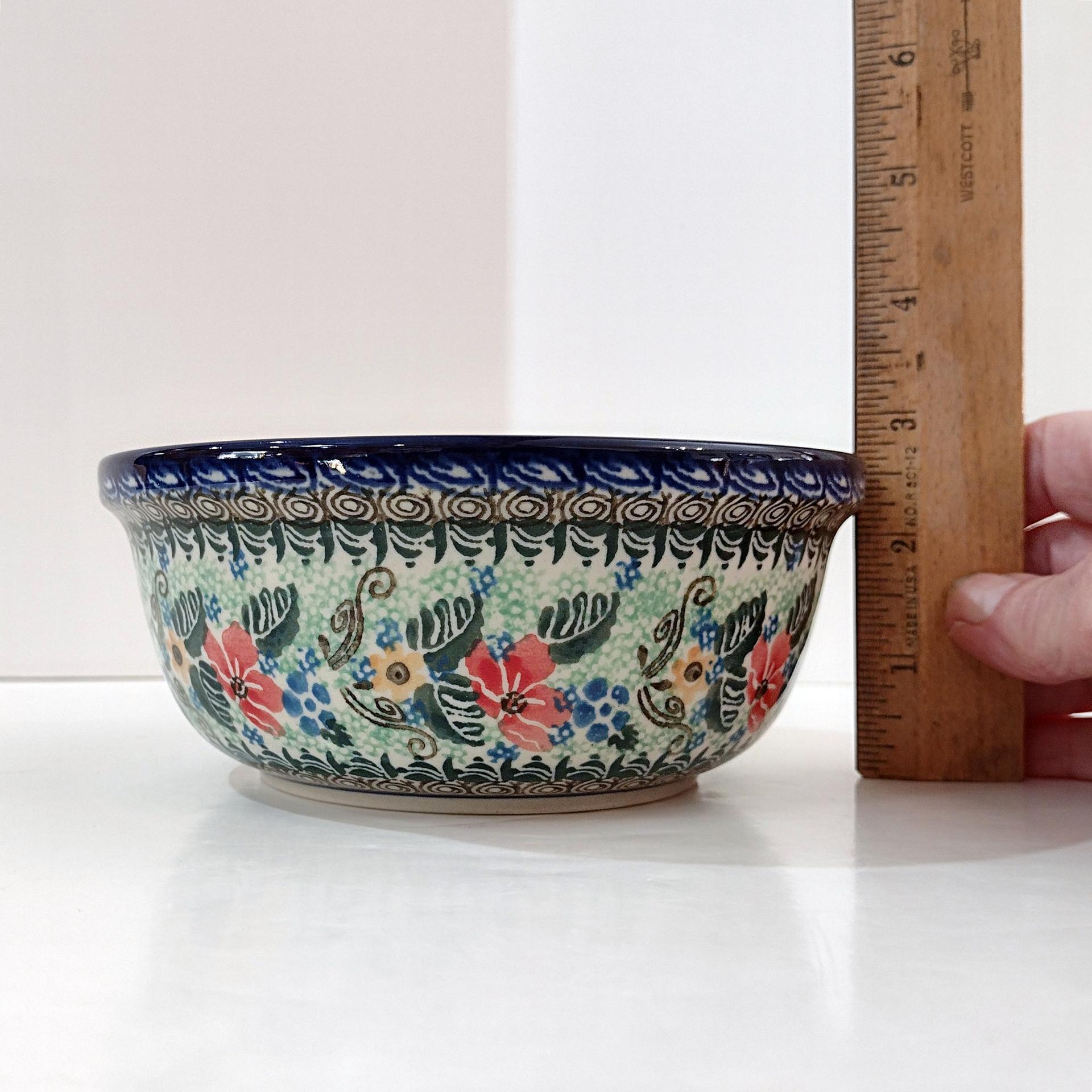 Vintage Polish Pottery Floral Hand Painted Bowl, Ceramic Soup Candy Nut Serving Bowl