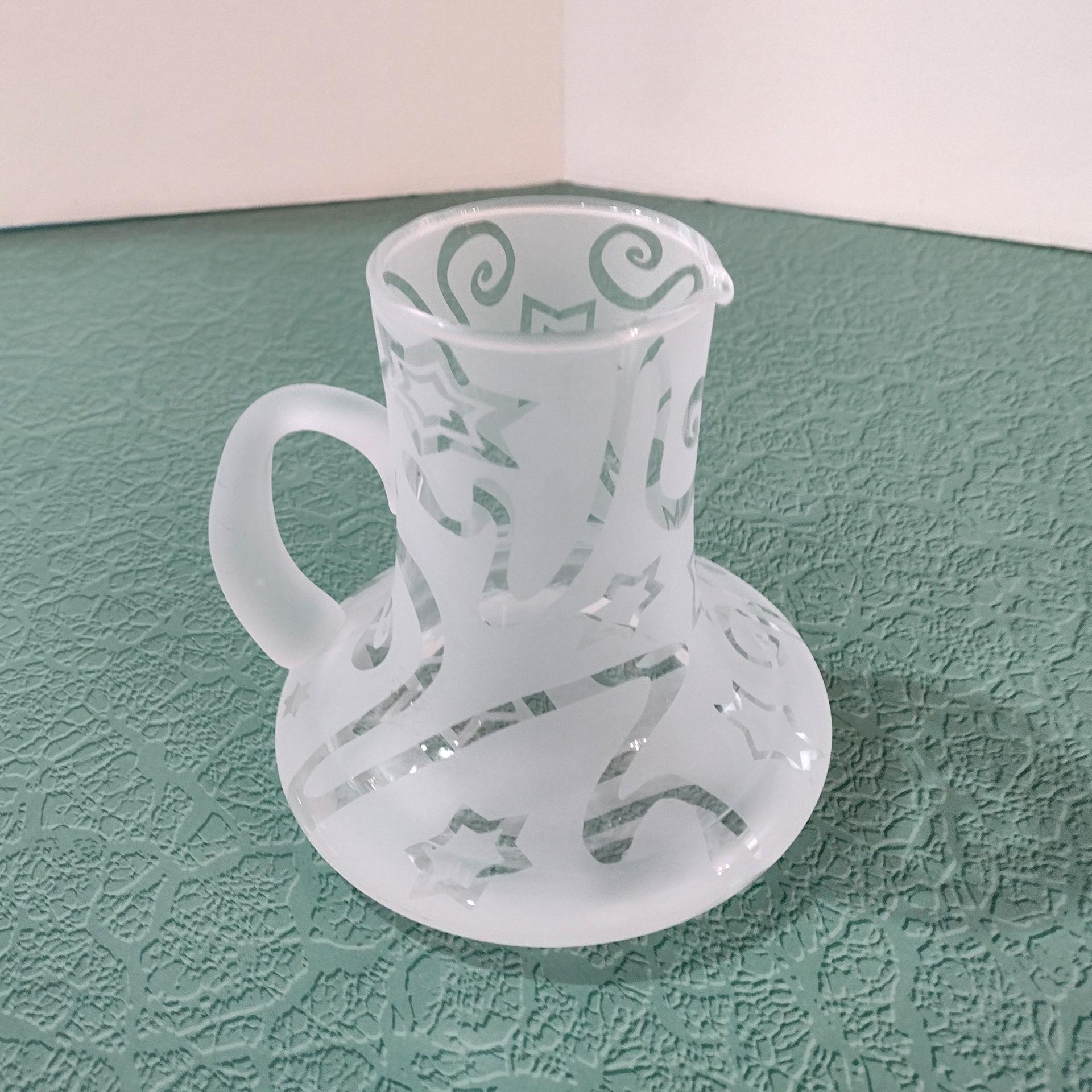 Vintage Frosted Etched Glass Creamer, Stars and Swirls Glass Pitcher