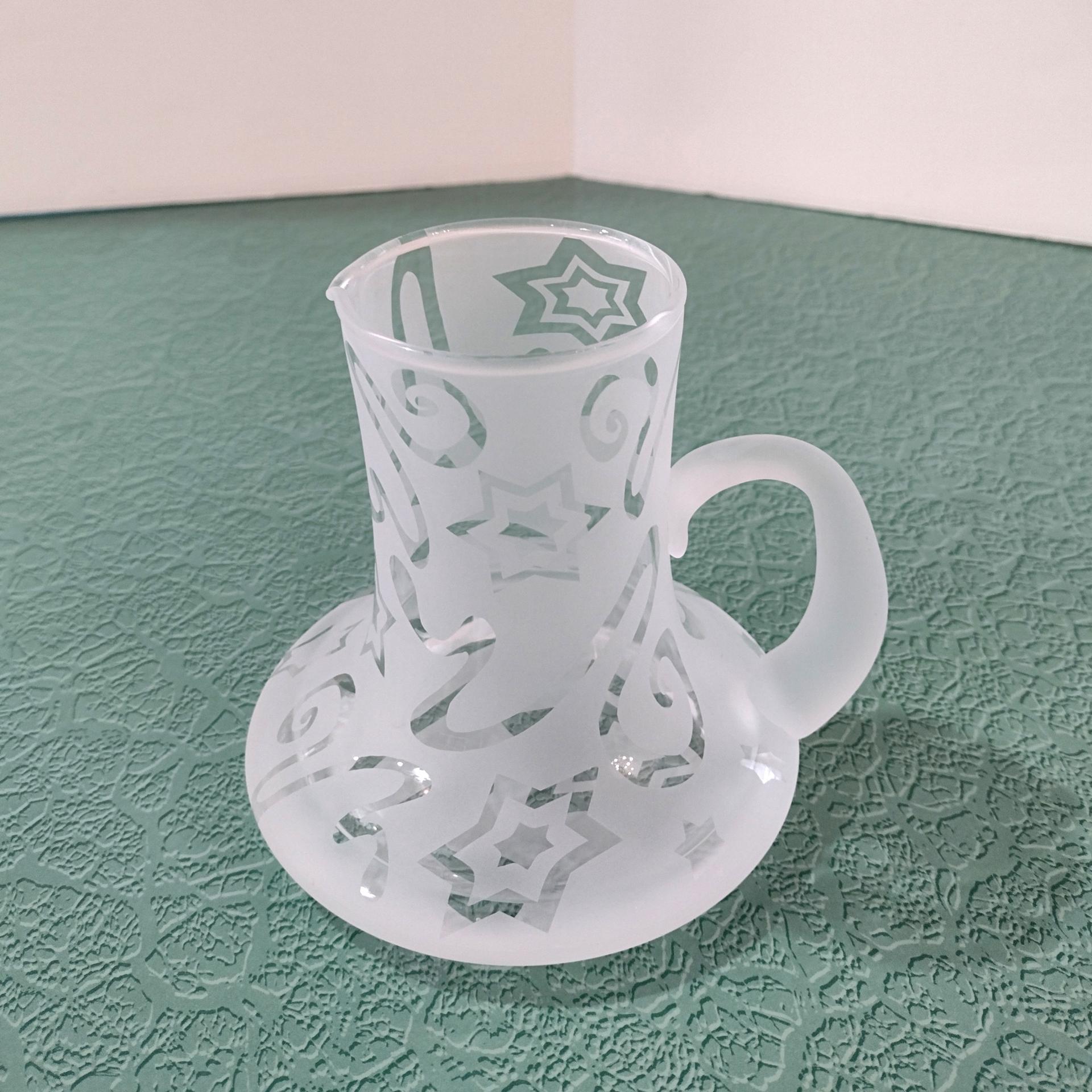 Vintage Frosted Etched Glass Creamer, Stars and Swirls Glass Pitcher