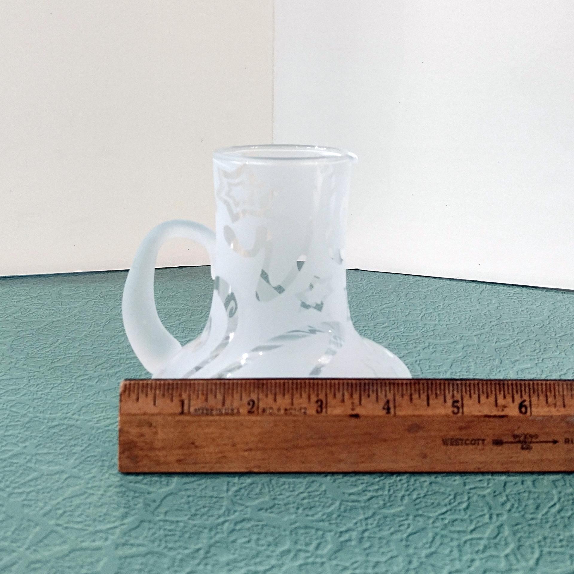 Vintage Frosted Etched Glass Creamer, Stars and Swirls Glass Pitcher