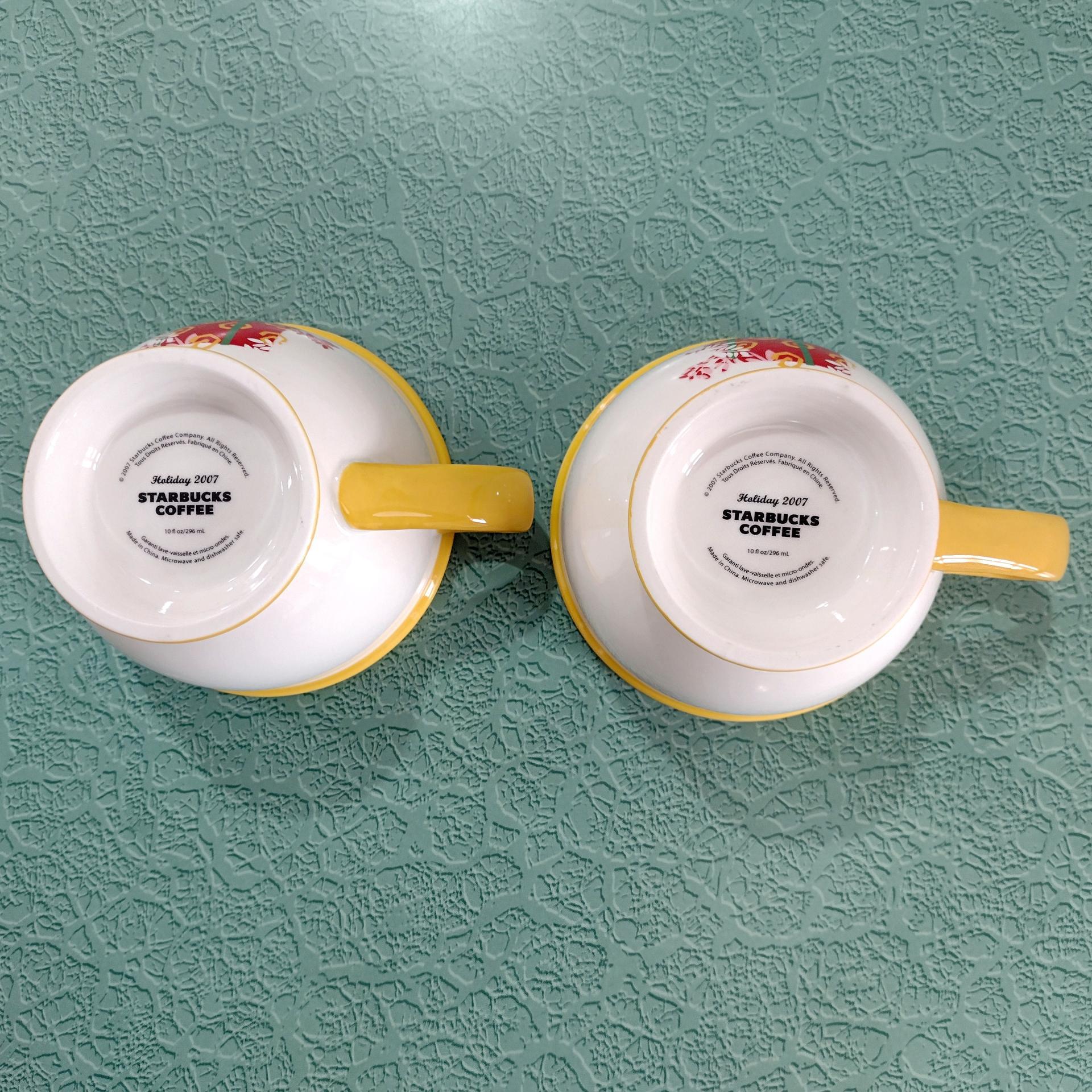 Vintage 2007 Starbucks Christmas Present Coffee Tea Cups, Set of Two