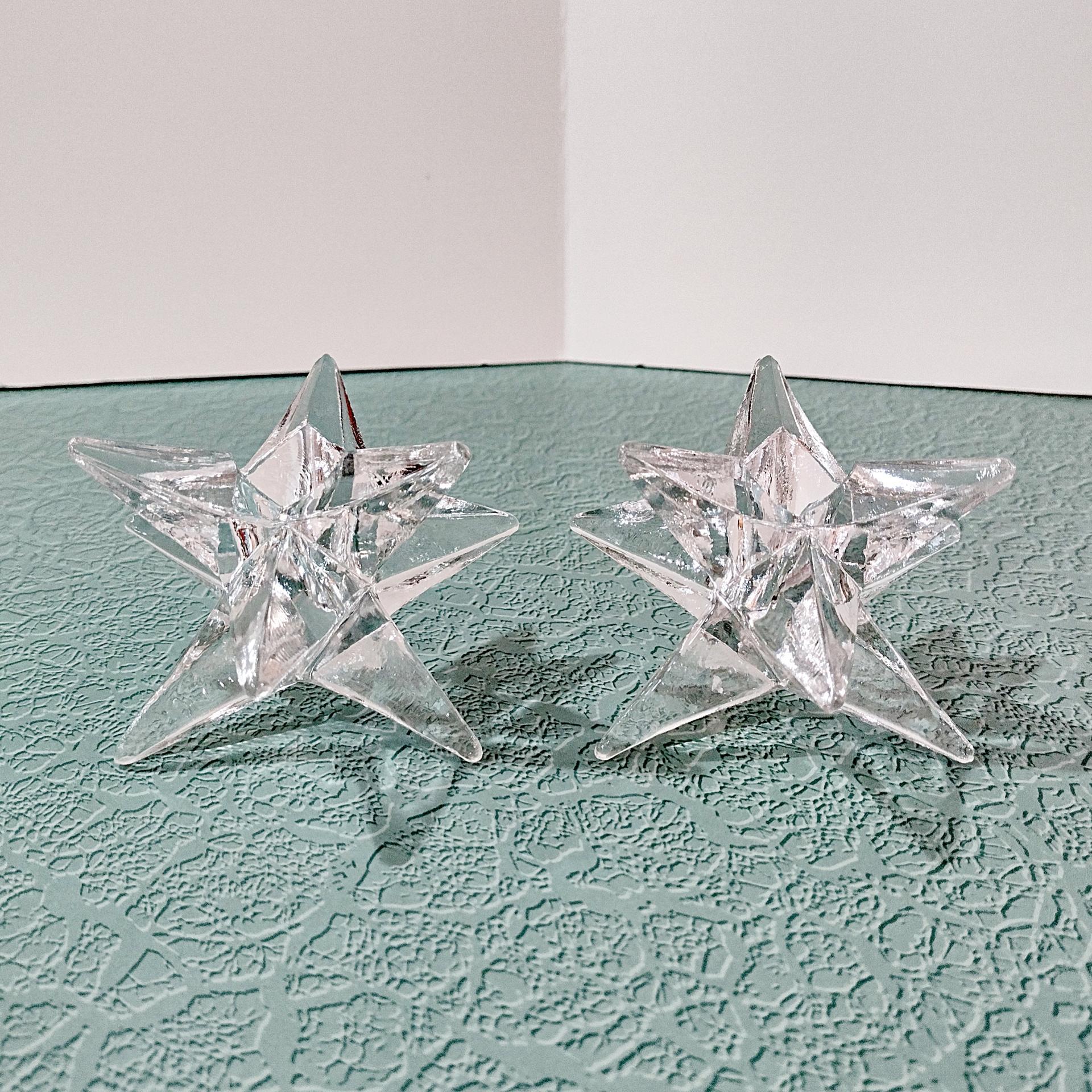 Vintage 9 Pointed Star Crystal Candlestick Holders, Set of 2, Taper Candle Holders