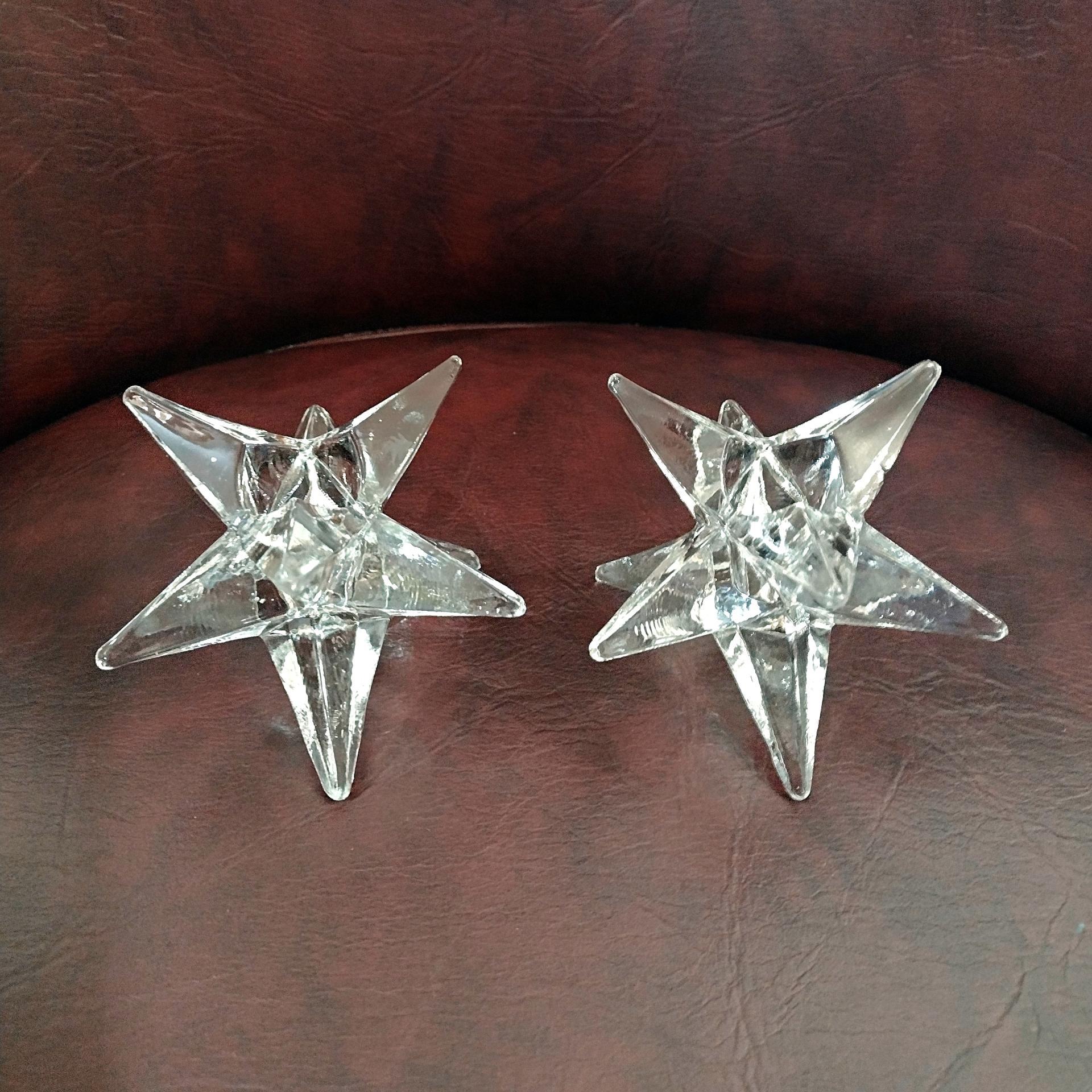 Vintage 9 Pointed Star Crystal Candlestick Holders, Set of 2, Taper Candle Holders