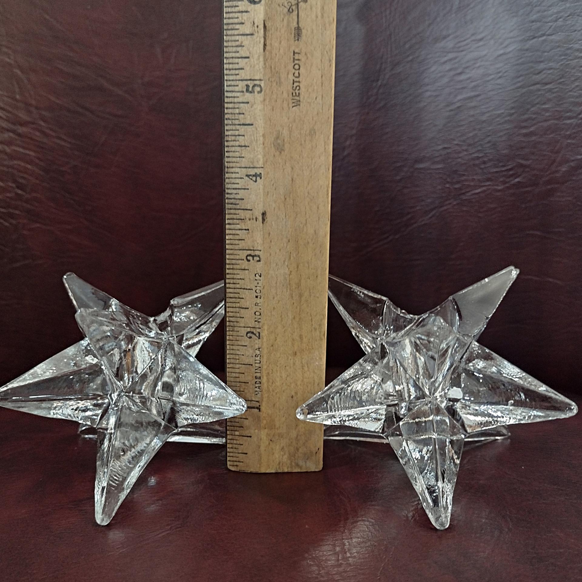 Vintage 9 Pointed Star Crystal Candlestick Holders, Set of 2, Taper Candle Holders