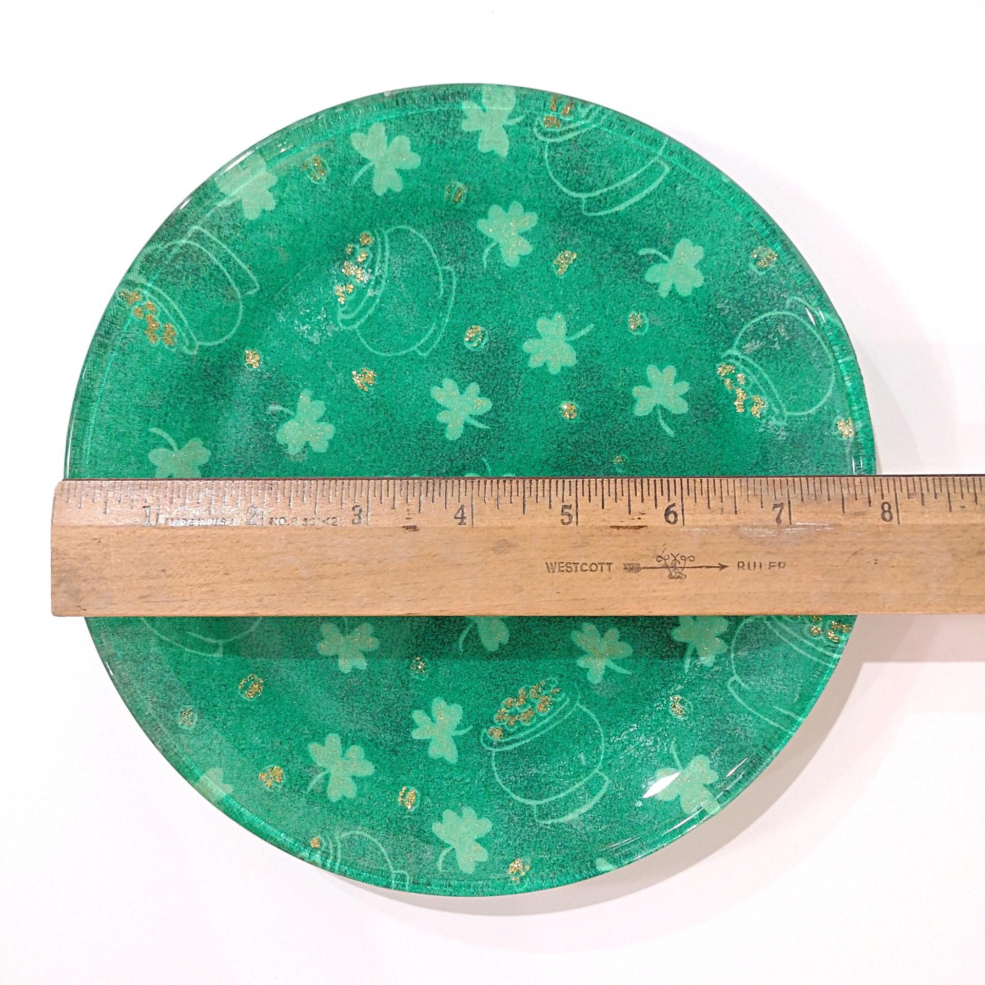 Vintage Green and Gold Shamrock Pot of Gold St. Patrick's Day Glass Plate