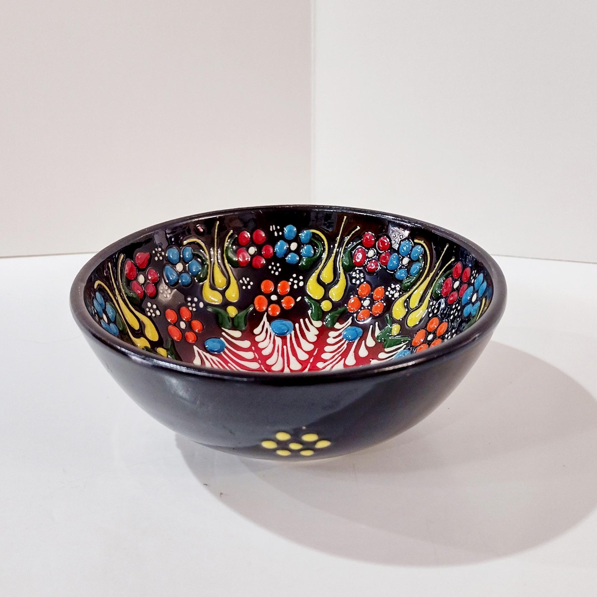 Vintage Turkish Ceramic Hand Painted Bowl, Floral Candy Nut Bowl, Small Serving Dish