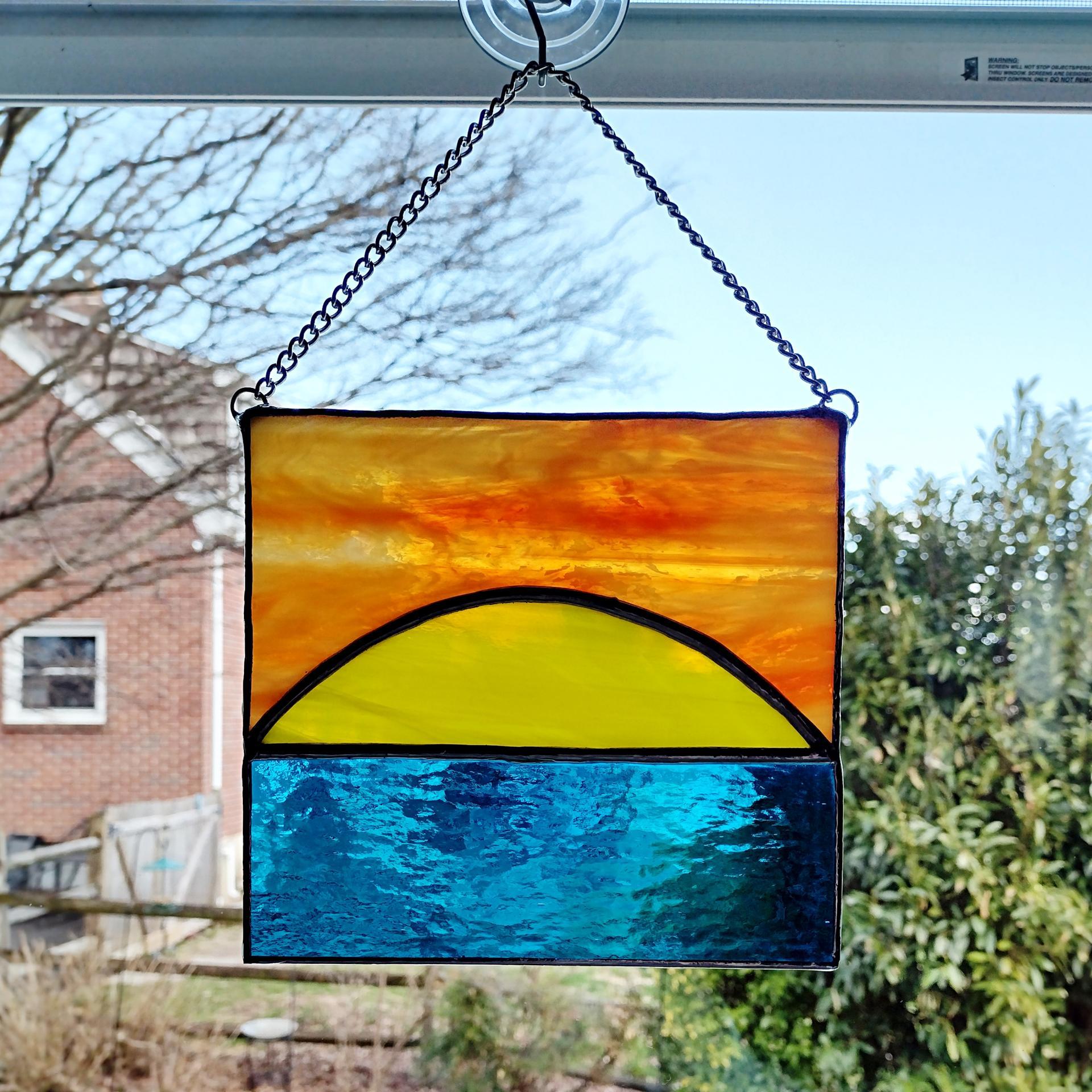 Sunset Stained Glass Suncatcher, Beach Sunset Glass Art