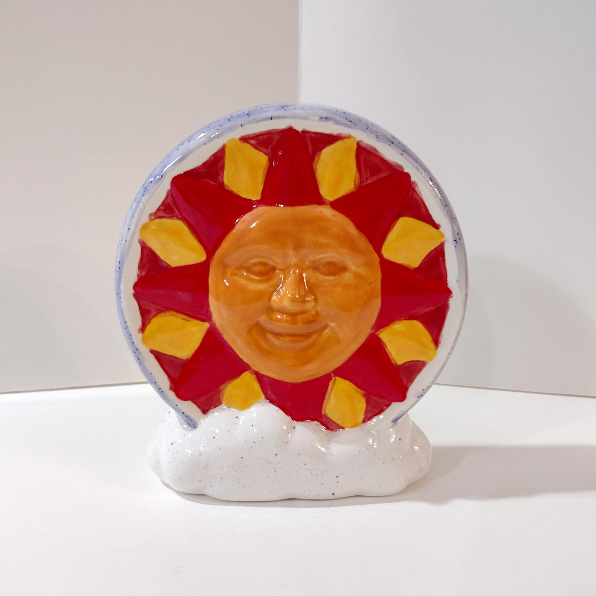 Ceramic Celestial Moon and Sun Face Two Sided Coin Bank