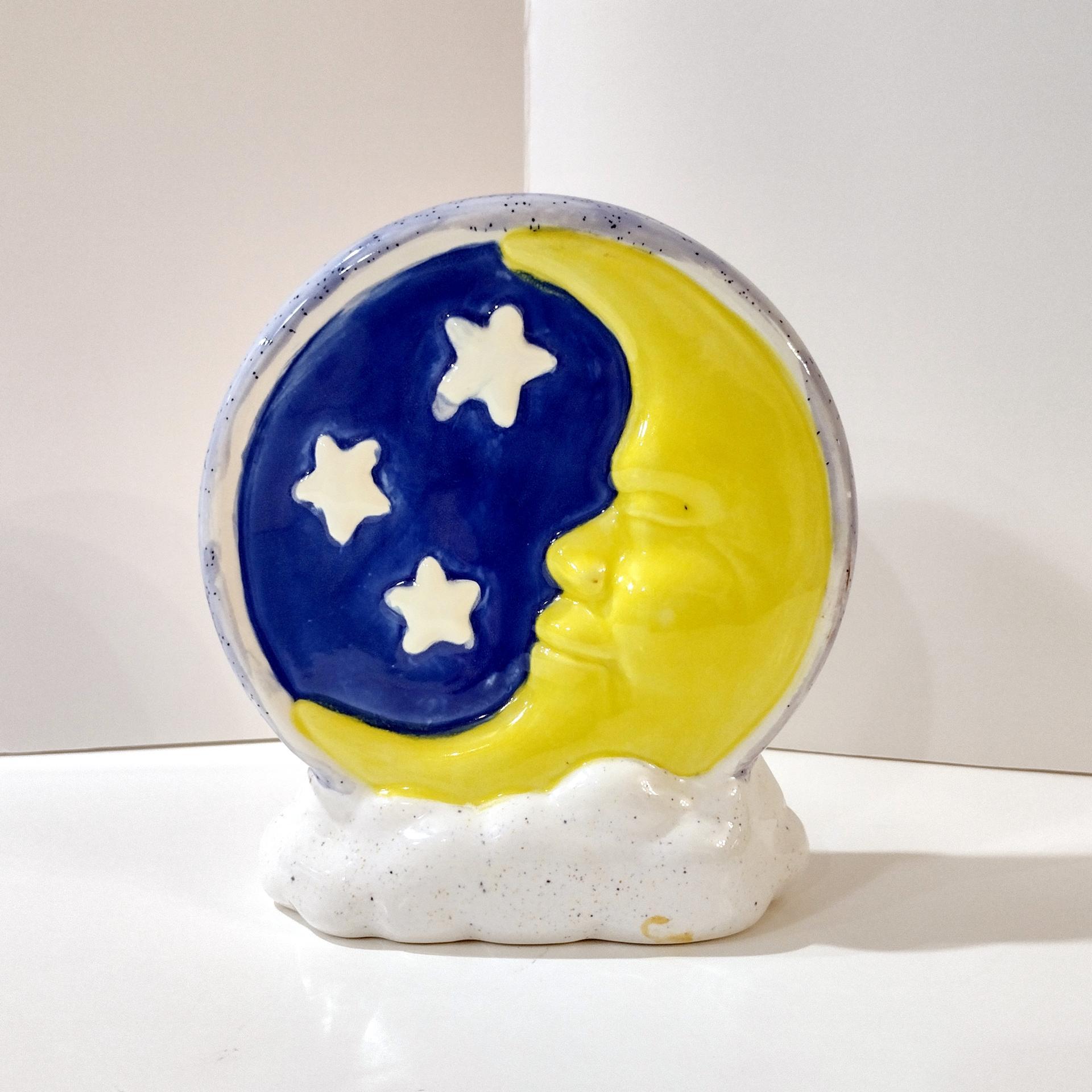 Ceramic Celestial Moon and Sun Face Two Sided Coin Bank