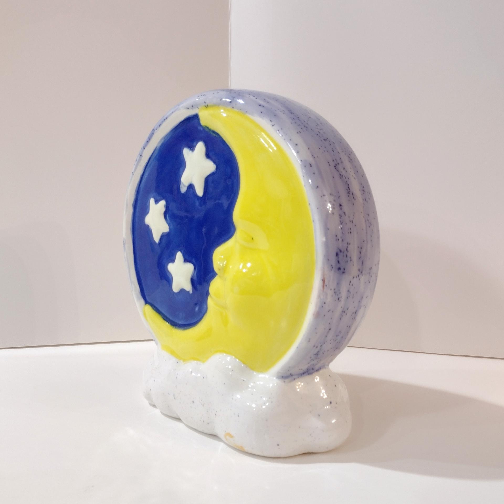 Ceramic Celestial Moon and Sun Face Two Sided Coin Bank