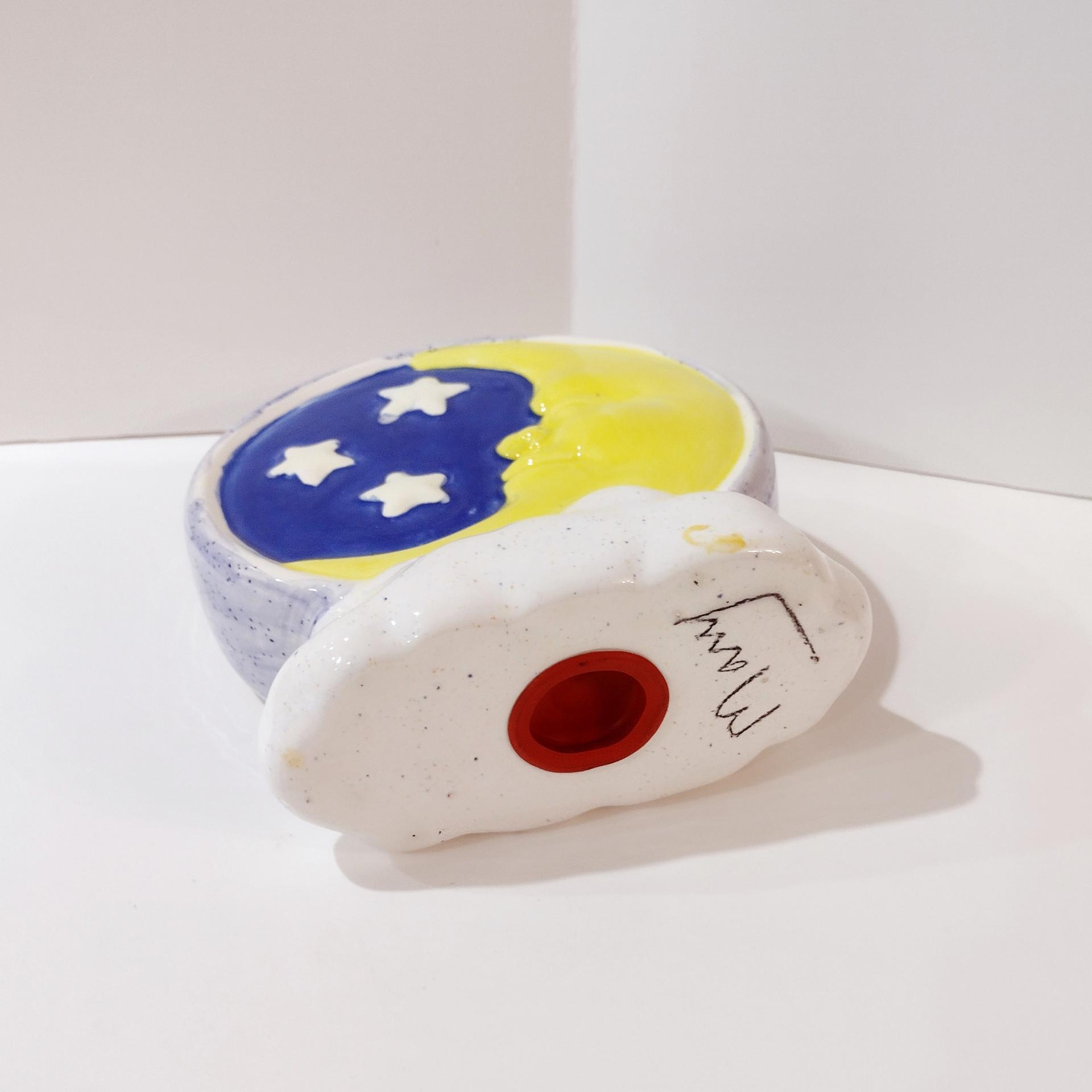 Ceramic Celestial Moon and Sun Face Two Sided Coin Bank