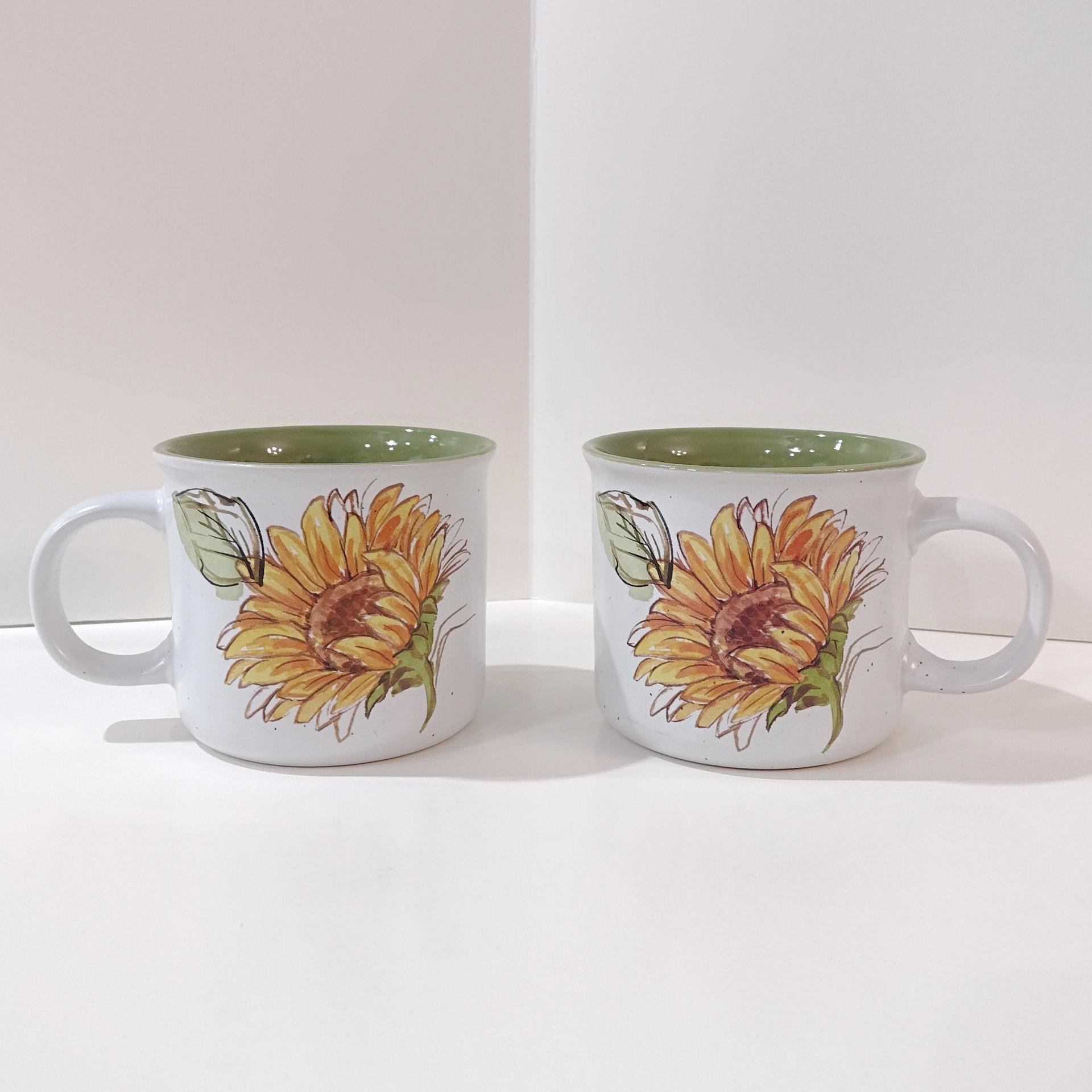 Vintage Sunflower 18 Ounce Ceramic Coffee Tea Mugs, Set of 2