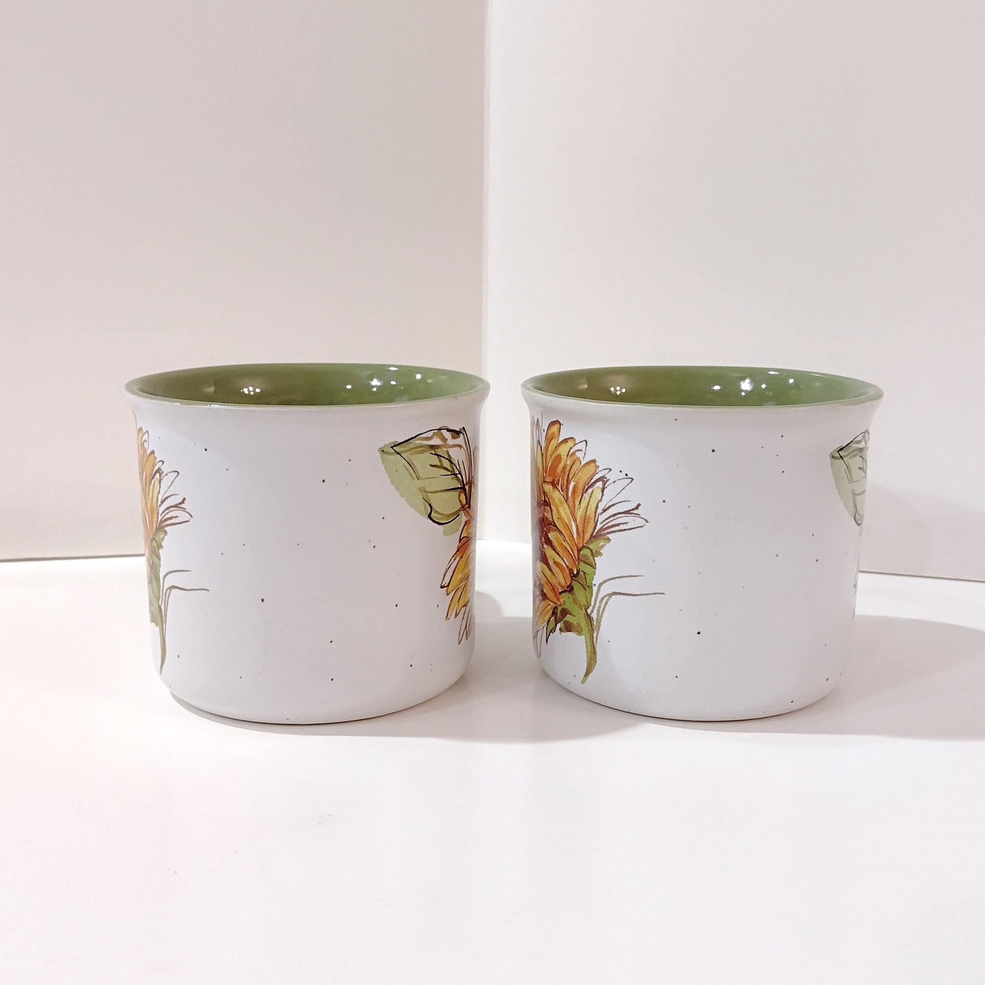 Vintage Sunflower 18 Ounce Ceramic Coffee Tea Mugs, Set of 2