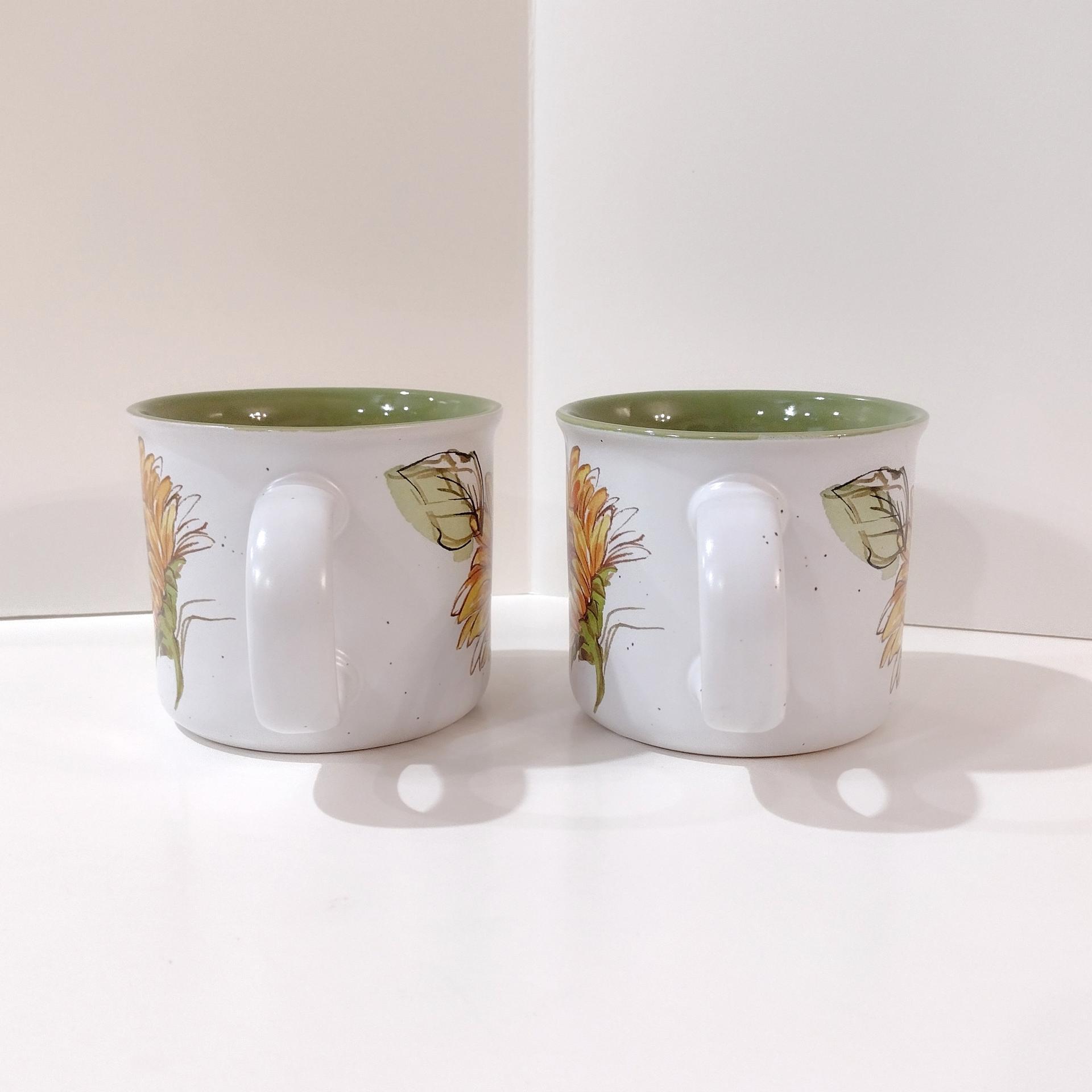 Vintage Sunflower 18 Ounce Ceramic Coffee Tea Mugs, Set of 2