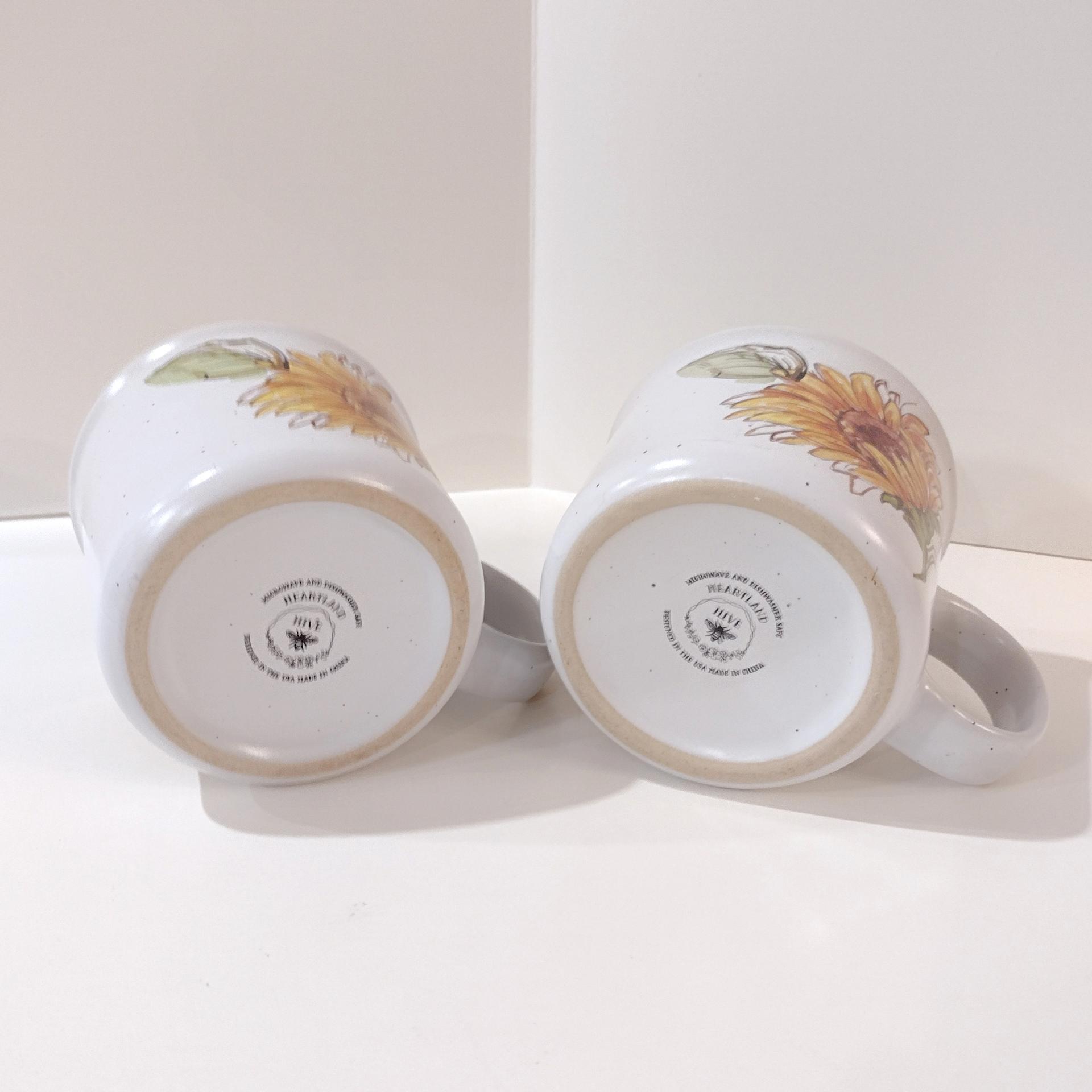 Vintage Sunflower 18 Ounce Ceramic Coffee Tea Mugs, Set of 2